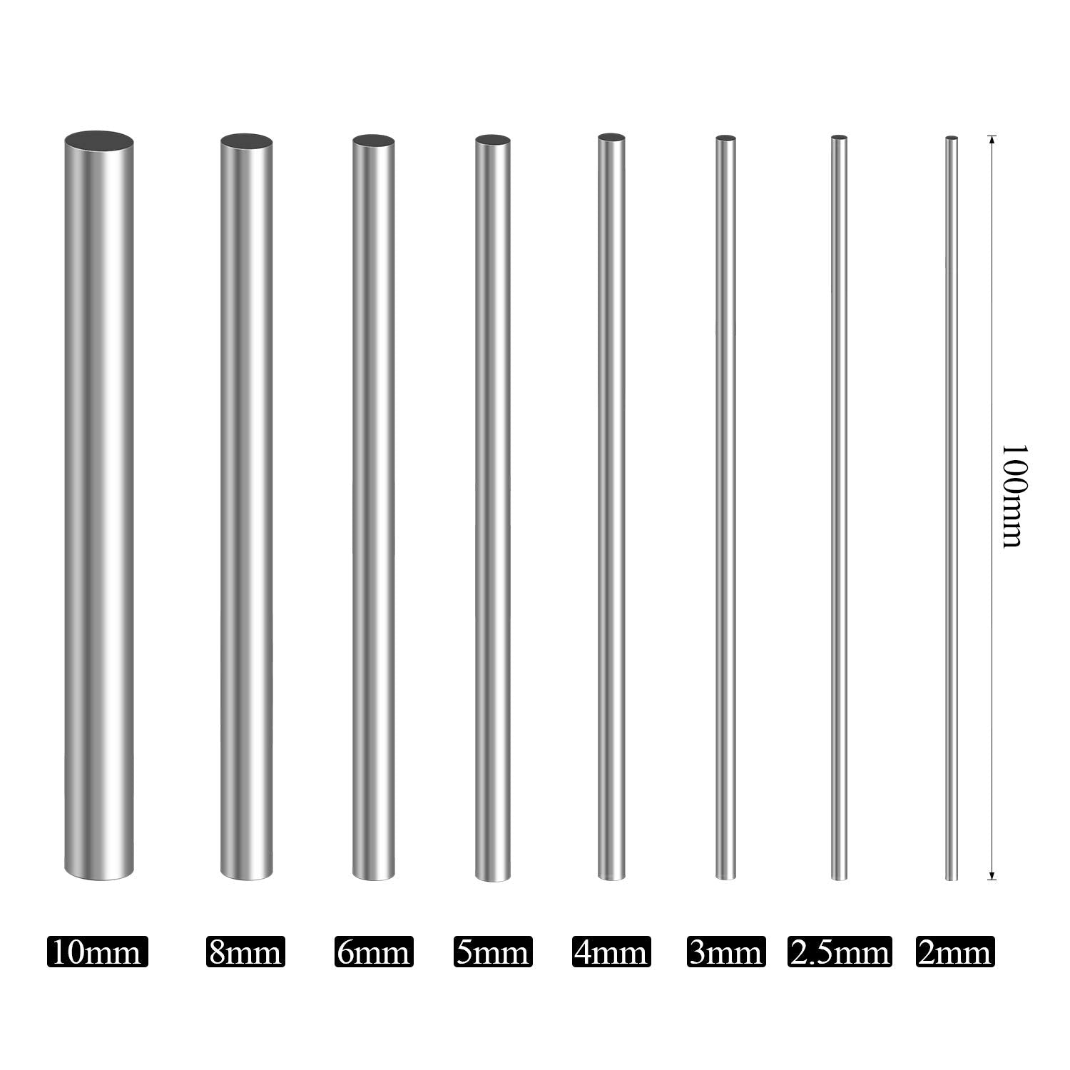 Diameter 2-10Mm Stainless Steel round Rods Bar for DIY Craft, 19PCS