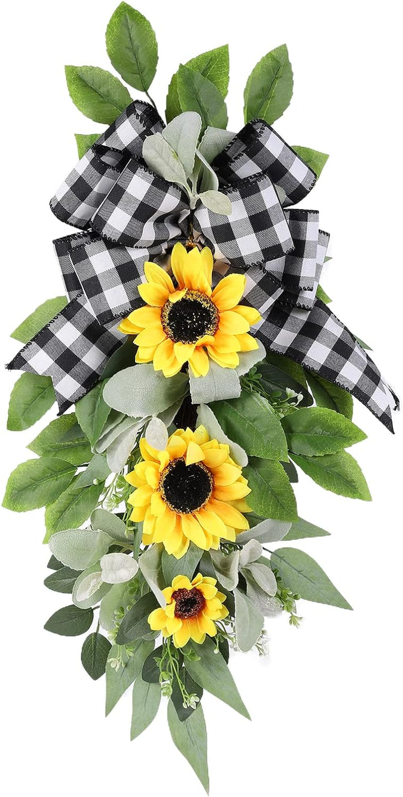 Autumn Sunflower Swag for Front Door, Floral Large Spring Summer Door Swag Wreath, Artificial Flowers and Green Leaves Wreath Decor, Welcome Wreath for Home Porch Farmhouse