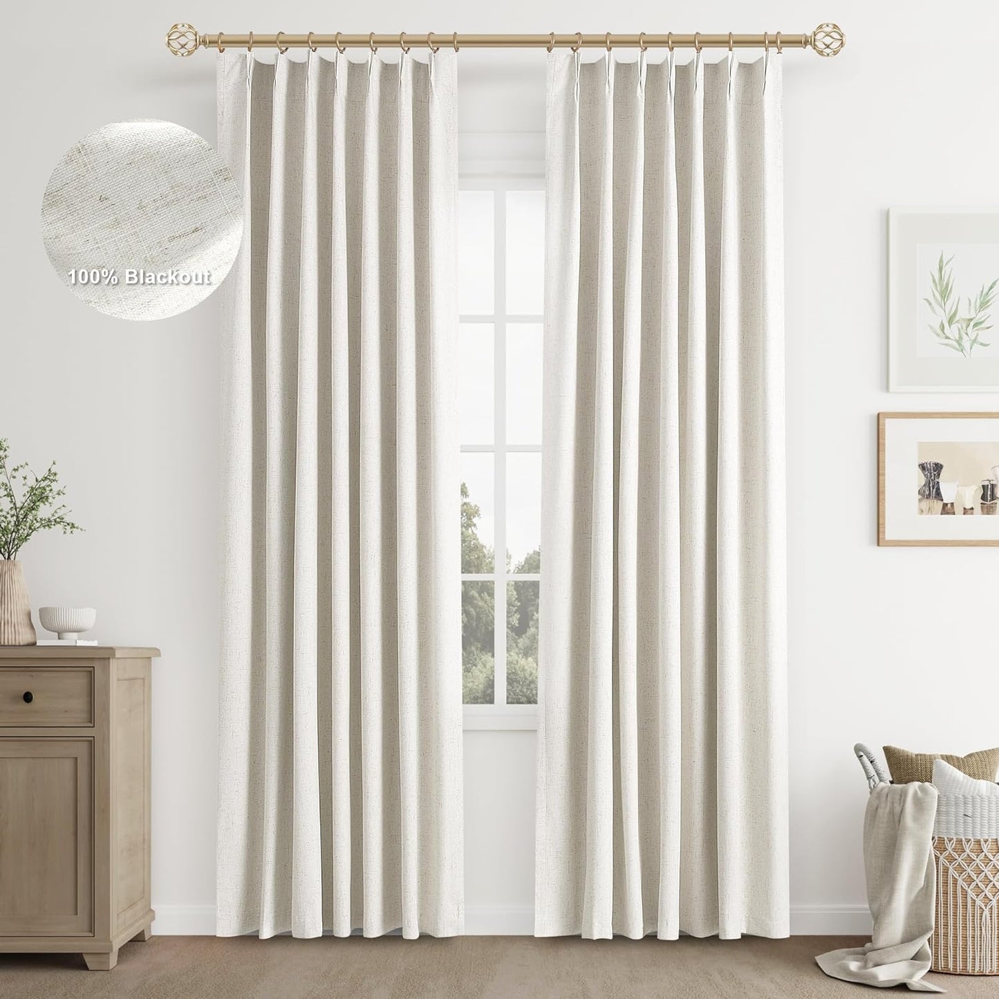 Joywell Cream Ivory Linen 100% Blackout Curtains 84 Inches Long,Pinch Pleated Back Tab Drapes with Hooks Light Blocking Thermal Insulated for Bedroom Living Room,W40 X L84,Natural Beige,2 Panels  Joywell Natural Beige 40W X 96L Inch X 2 Panels 