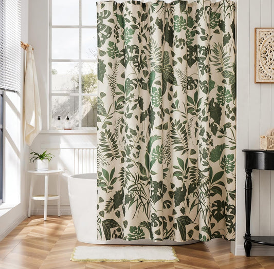Boho Shower Curtain Green Shower Curtain Cute Floral Shower Curtains for Bathroom Allover Jungle Tropical Leaves Plant Shower Curtain Waterproof Polyester Fabric Shower Curtain 72X72 Inch