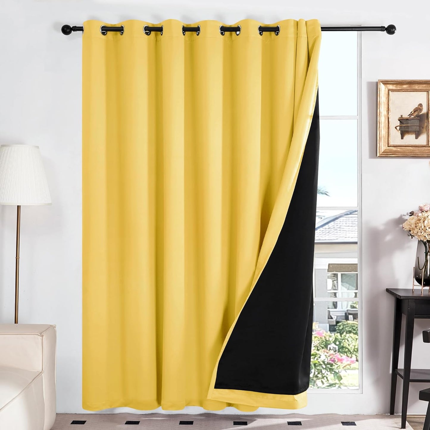 Deconovo 100% White Blackout Curtains, Double Layer Sliding Door Curtain for Living Room, Extra Wide Room Divder Curtains for Patio Door (100W X 84L Inches, Pure White, 1 Panel)  DECONOVO Yellow 100W X 95L Inch 