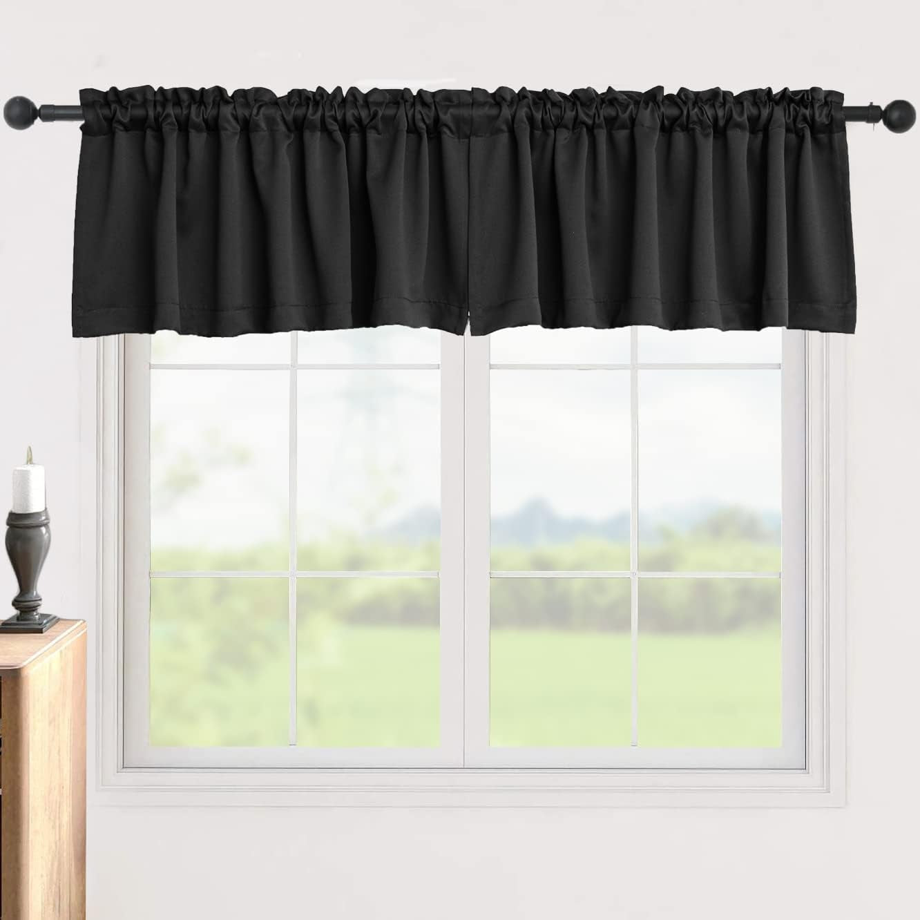 Blackout Valance Curtains 18 Inches Long, Short Curtains with Rod Pocket for Window in Kitchen, Bathroom, Living Room, Bedroom or Basement, 2 Panels, 52" W X 18" L, Teal