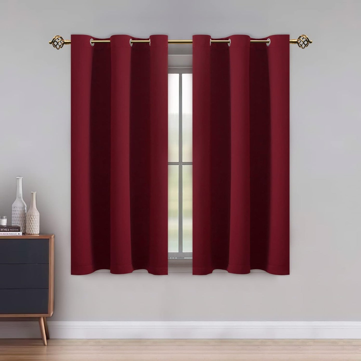 LUSHLEAF Blackout Curtains for Bedroom, Solid Thermal Insulated with Grommet Noise Reduction Window Drapes, Room Darkening Curtains for Living Room, 2 Panels, 52 X 63 Inch Grey  SHEEROOM Burgundy 42 X 45 Inch 