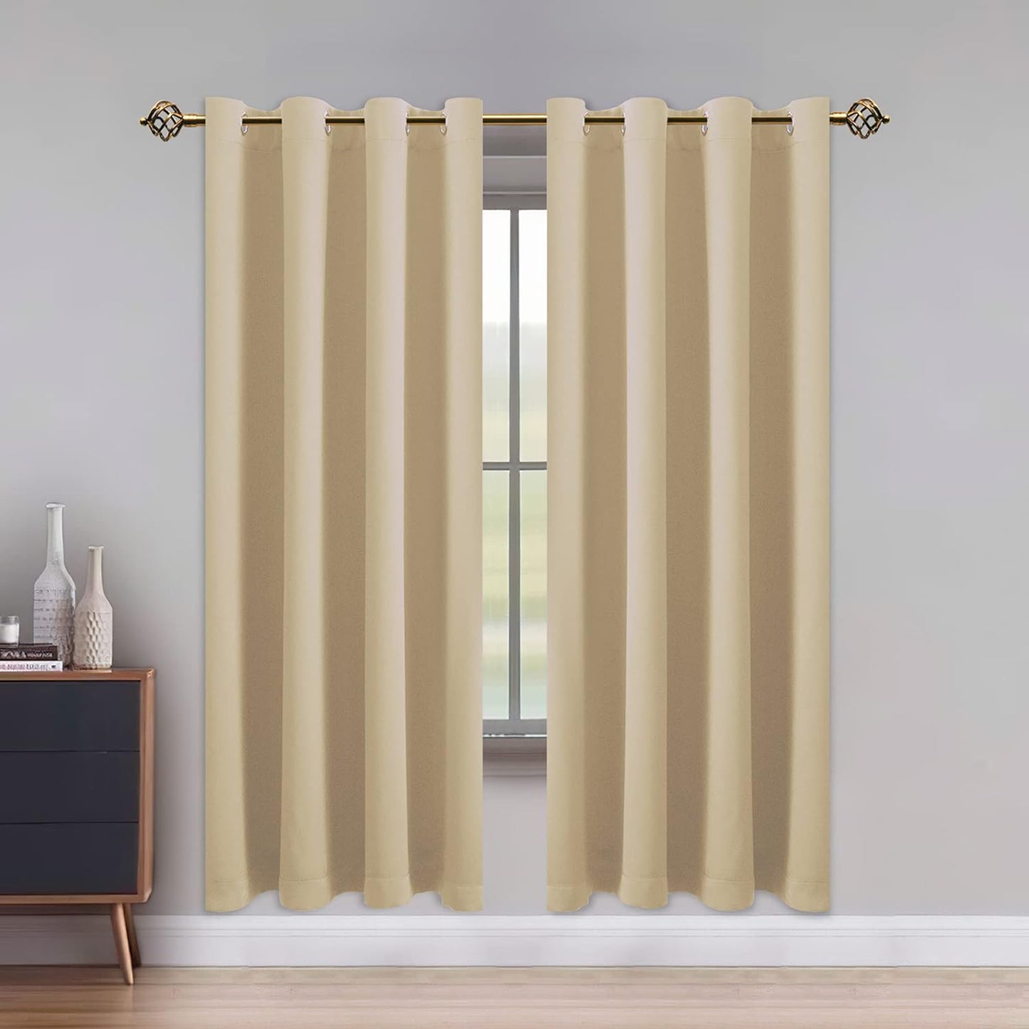 LUSHLEAF Blackout Curtains for Bedroom, Solid Thermal Insulated with Grommet Noise Reduction Window Drapes, Room Darkening Curtains for Living Room, 2 Panels, 52 X 63 Inch Grey  SHEEROOM Beige 52 X 72 Inch 