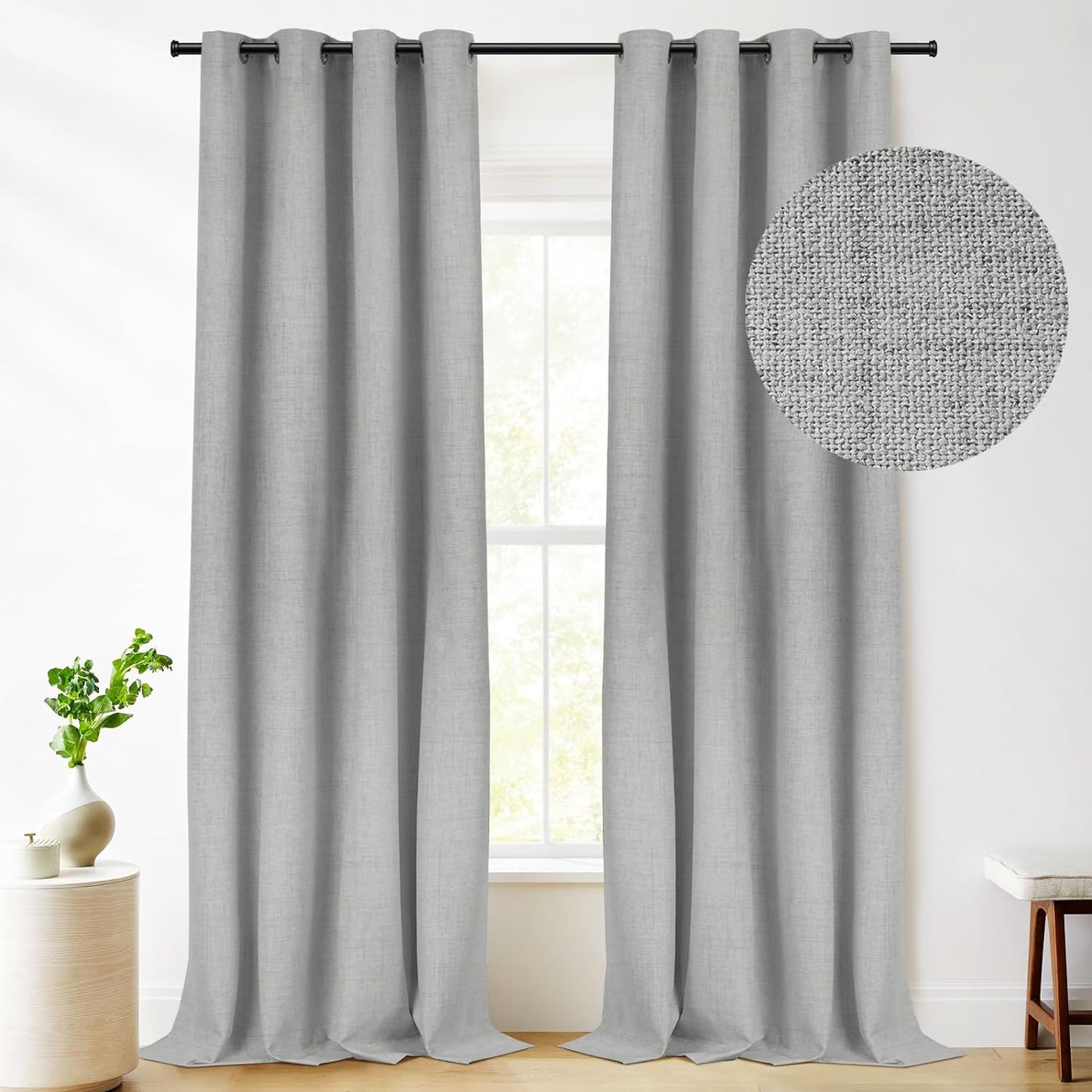 RHF Blackout Curtains 84 Inch Length 2 Panels Set, Primitive Linen Look, 100% Blackout Curtains Linen Black Out Curtains for Bedroom Windows, Burlap Grommet Curtains-(50X84, Oatmeal)  Rose Home Fashion Grey W50 X L84 