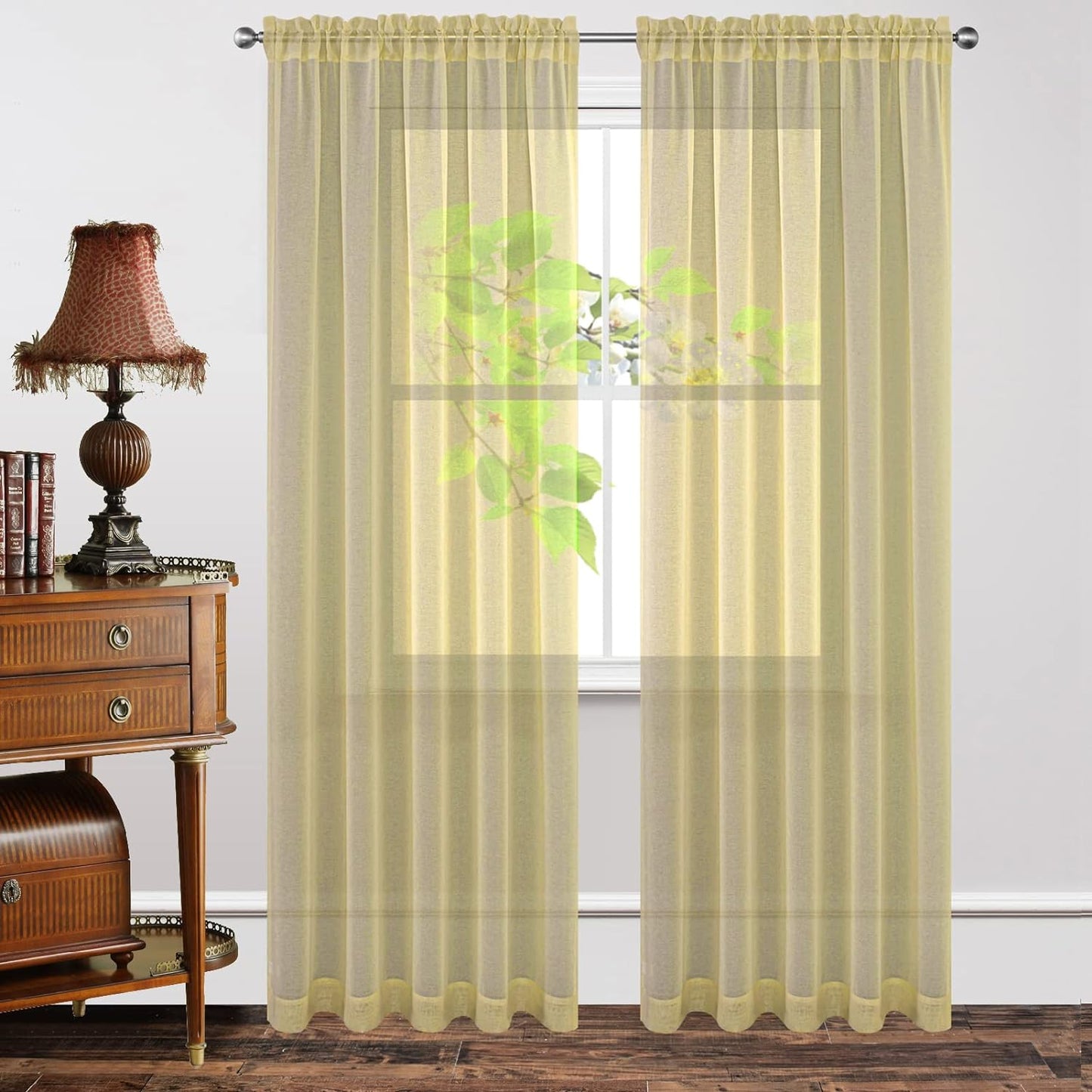 Joydeco White Sheer Curtains 63 Inch Length 2 Panels Set, Rod Pocket Long Sheer Curtains for Window Bedroom Living Room, Lightweight Semi Drape Panels for Yard Patio (54X63 Inch, off White)  Joydeco Yellow 54W X 84L Inch X 2 Panels 