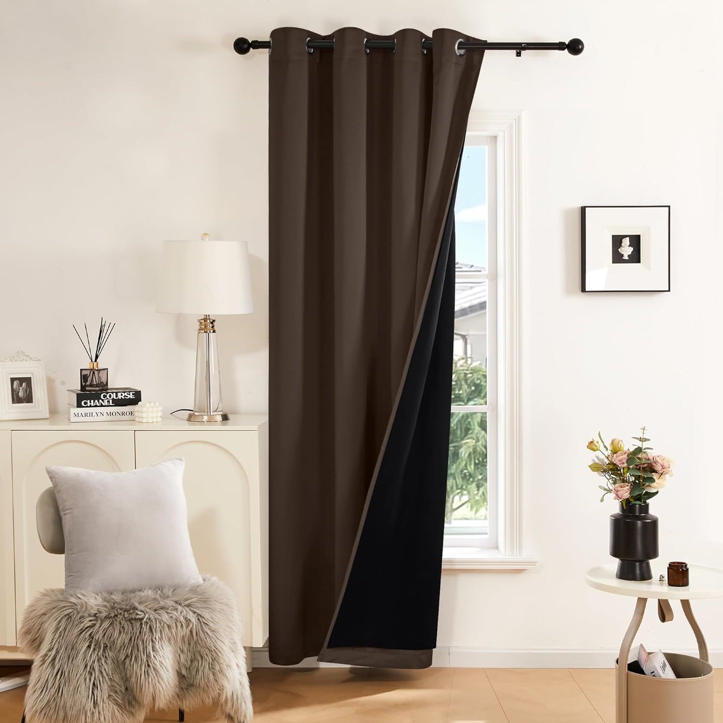 Deconovo 100% White Blackout Curtains, Double Layer Sliding Door Curtain for Living Room, Extra Wide Room Divder Curtains for Patio Door (100W X 84L Inches, Pure White, 1 Panel)  DECONOVO Brown 52W X 84L Inch 