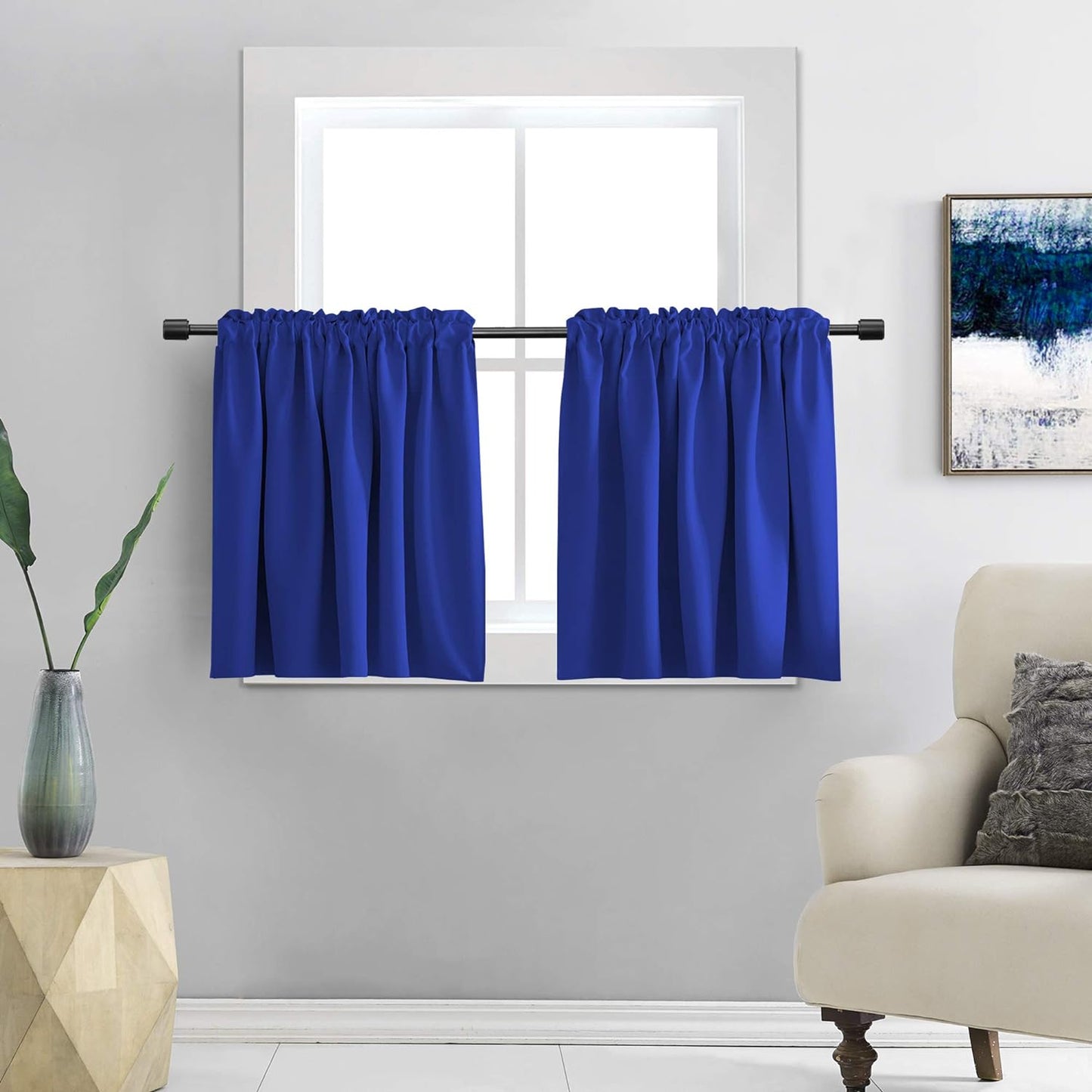 DONREN 24 Inch Length Curtains- 2 Panels Blackout Thermal Insulating Small Curtain Tiers for Bathroom with Rod Pocket (Black,42 Inch Width)  DONREN Royal Blue 42" X 24" 