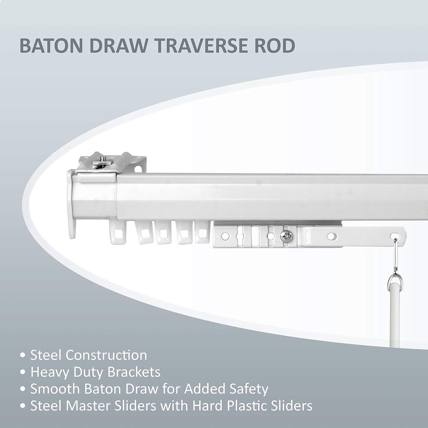 A&F Rod Décor - Baton Draw Double White Traverse 66-120 Inch