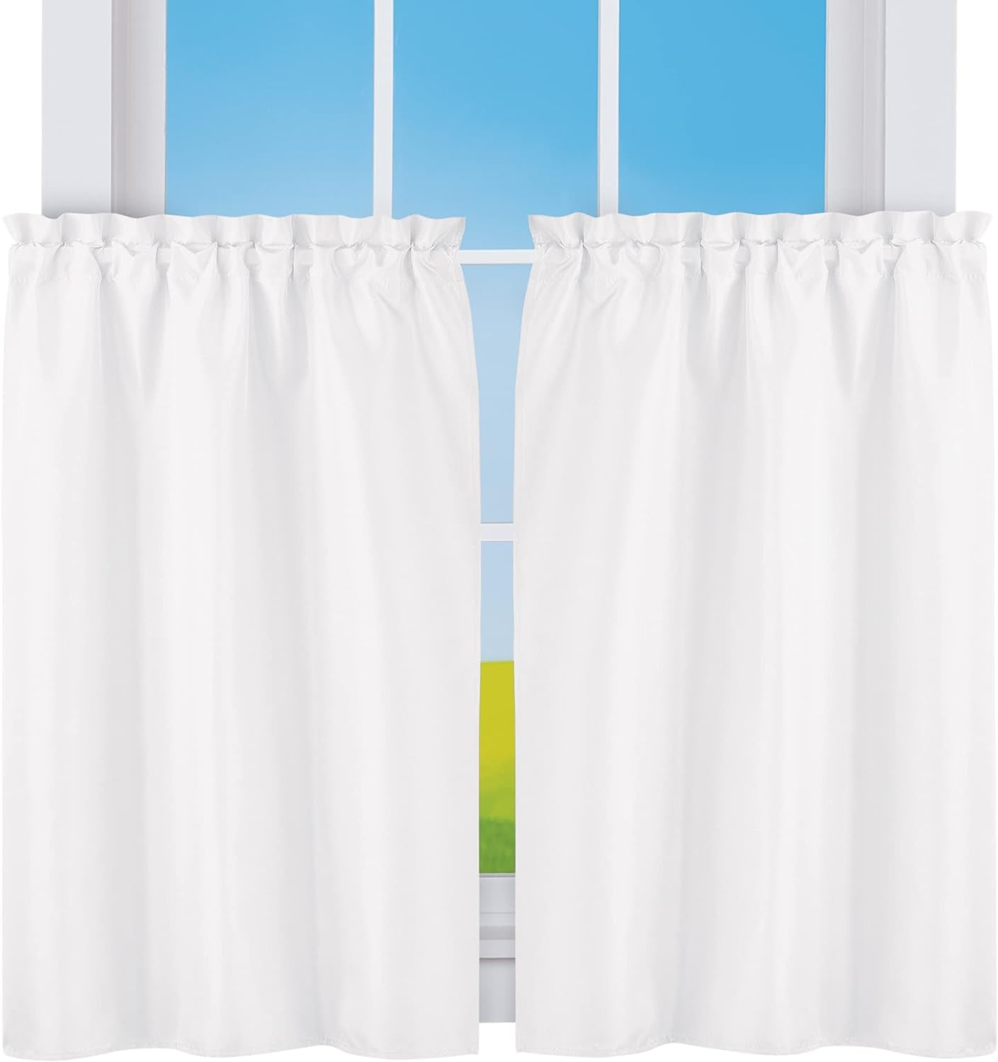 Collections Etc 5-Piece Ruffled Trim Tiers & Panels Window Curtain Set  Winston Brands White 36"L Tiers 