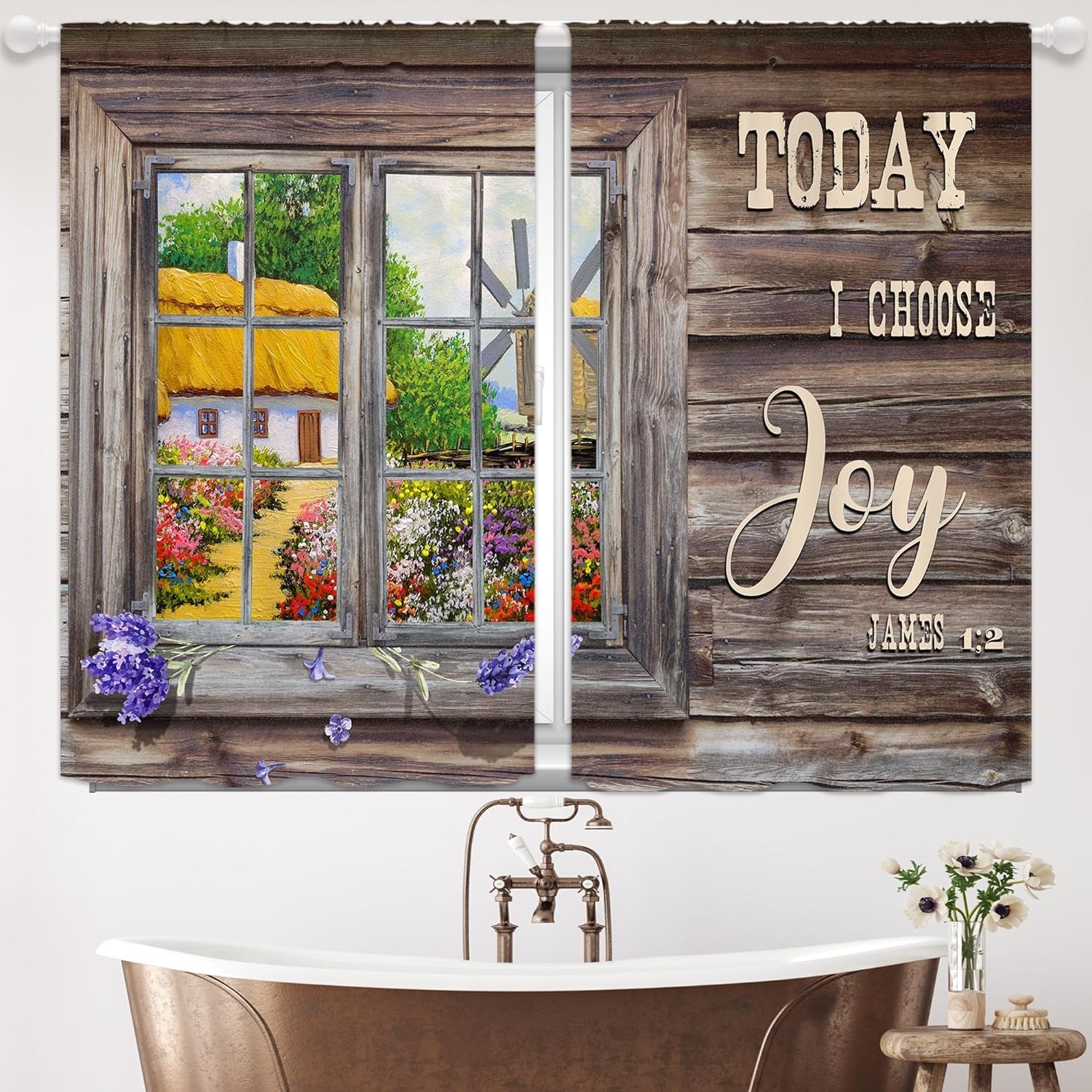 Countryside Farmhouse Kitchen Curtains Farm Rustic Country Bathroom Window Curtains Short Small Cafe Curtains for Kitchen Window Treatment Drapes 27.5X39 Inch 2 Panels