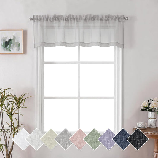 Lecloud Doris Faux Linen Sheer Grey Valance Curtains 14 Inches Length, Cafe Kitchen Bedroom Living Room Gauzy Silver Grey Curtain for Small Window, Slub Light Gray Valance Dual Rod Pockets 60X14 Inch  Lecloud Silver Grey 60 W X 14 L 