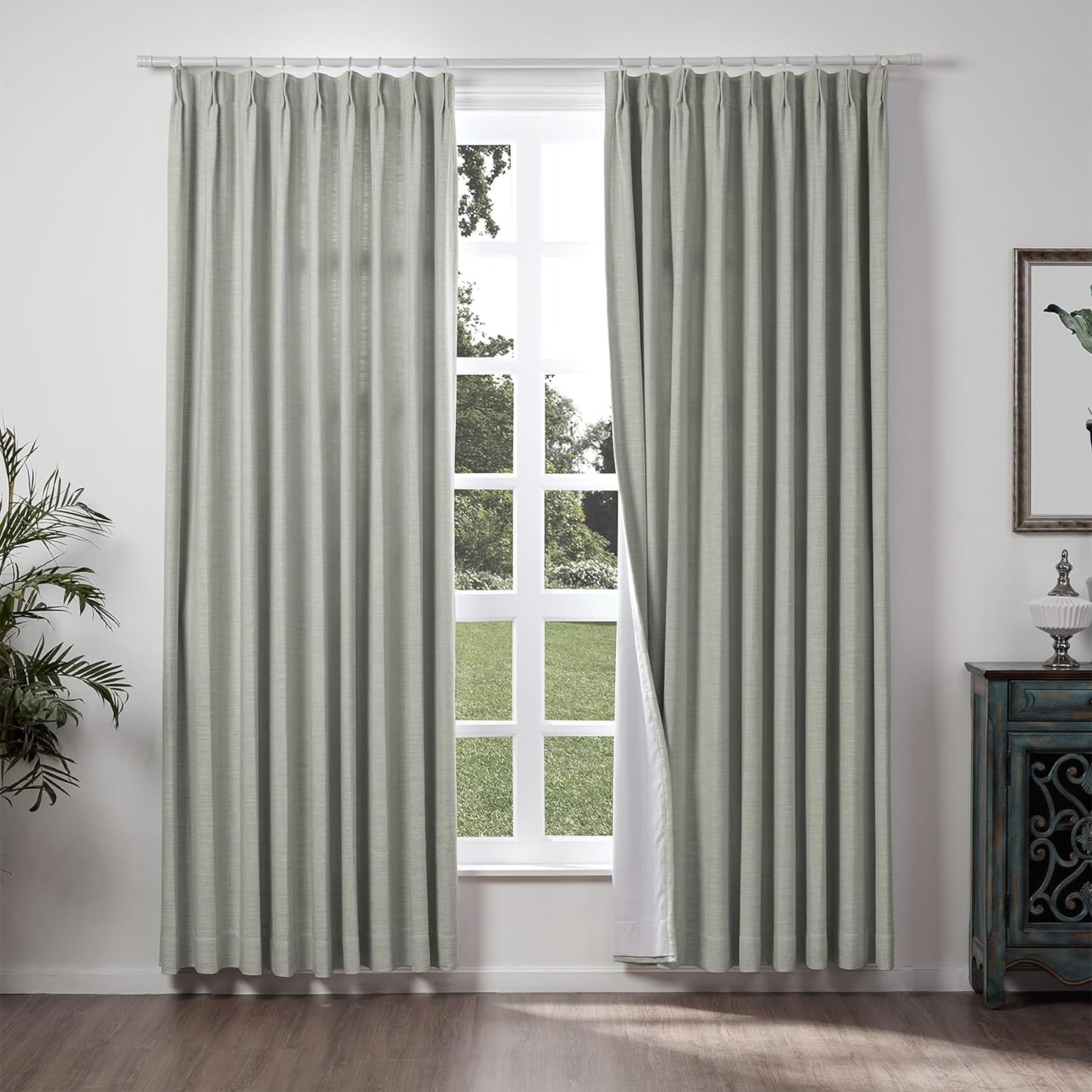 Chadmade 50" W X 63" L Polyester Linen Drape with Blackout Lining Pinch Pleat Curtain for Sliding Door Patio Door Living Room Bedroom, (1 Panel) Sand Beige Tallis Collection  ChadMade Pure Cahmere (15) 72Wx84L 