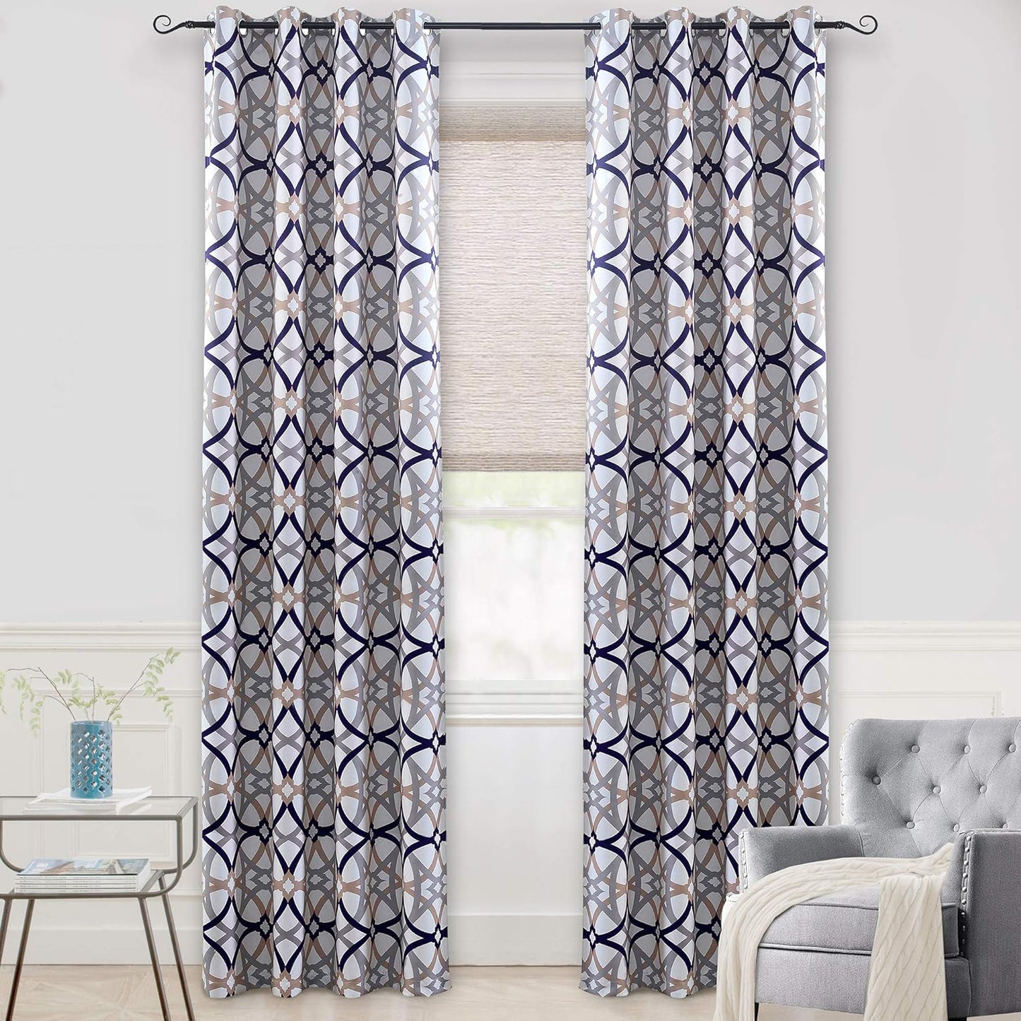 Driftaway Alexander Thermal Blackout Grommet Unlined Window Curtains Spiral Geo Trellis Pattern Set of 2 Panels Each Size 52 Inch by 84 Inch Red and Gray  DriftAway Navy/Gray 52"X120" 