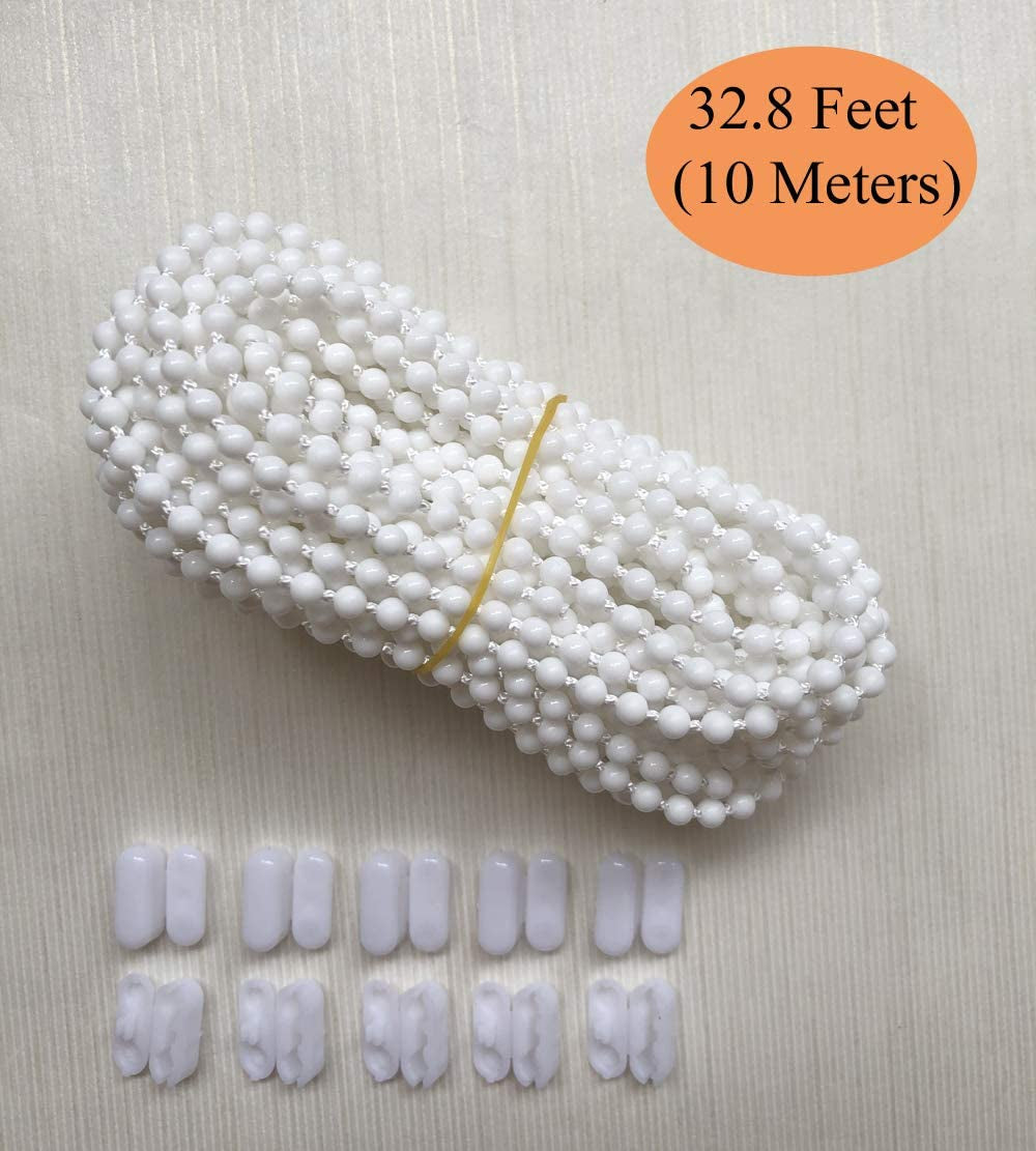 10 Meters (10.94 Yards) with 10 PCS of Connectors for Roller Blind Bead Chain Cord Venetian Honeycomb Vertical Shade Blind Cord for Roller Blind Replacement Parts Repair Fittings (White)