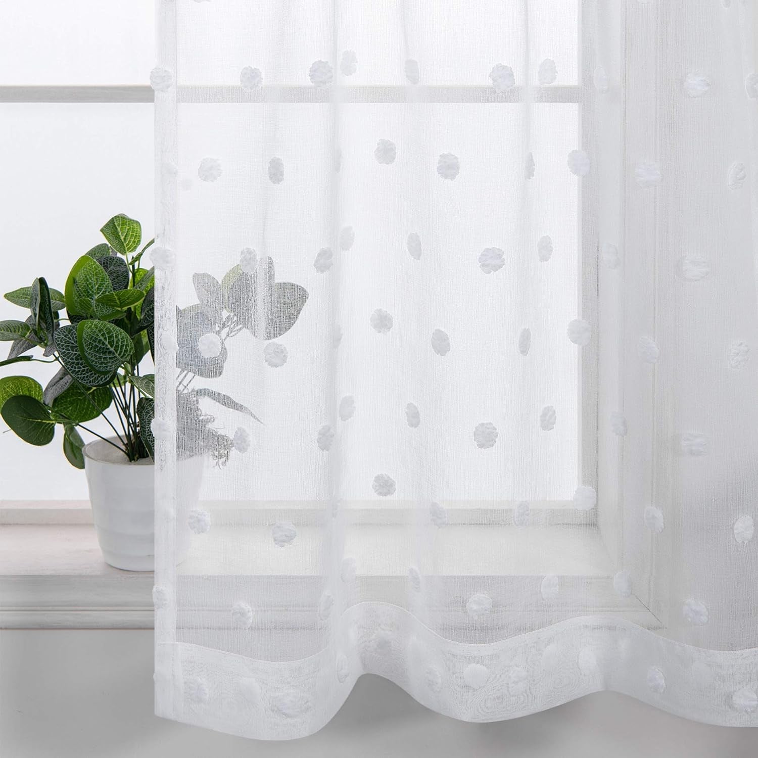 Country Kitchen Curtains 24 Inch Length for Small Windows Set 2 Pack Farmhouse Pocket Little Pom Textured Design Half Cafe Tier Valances Sheer Transparent White Short Lace Curtains for Bathroom Camper