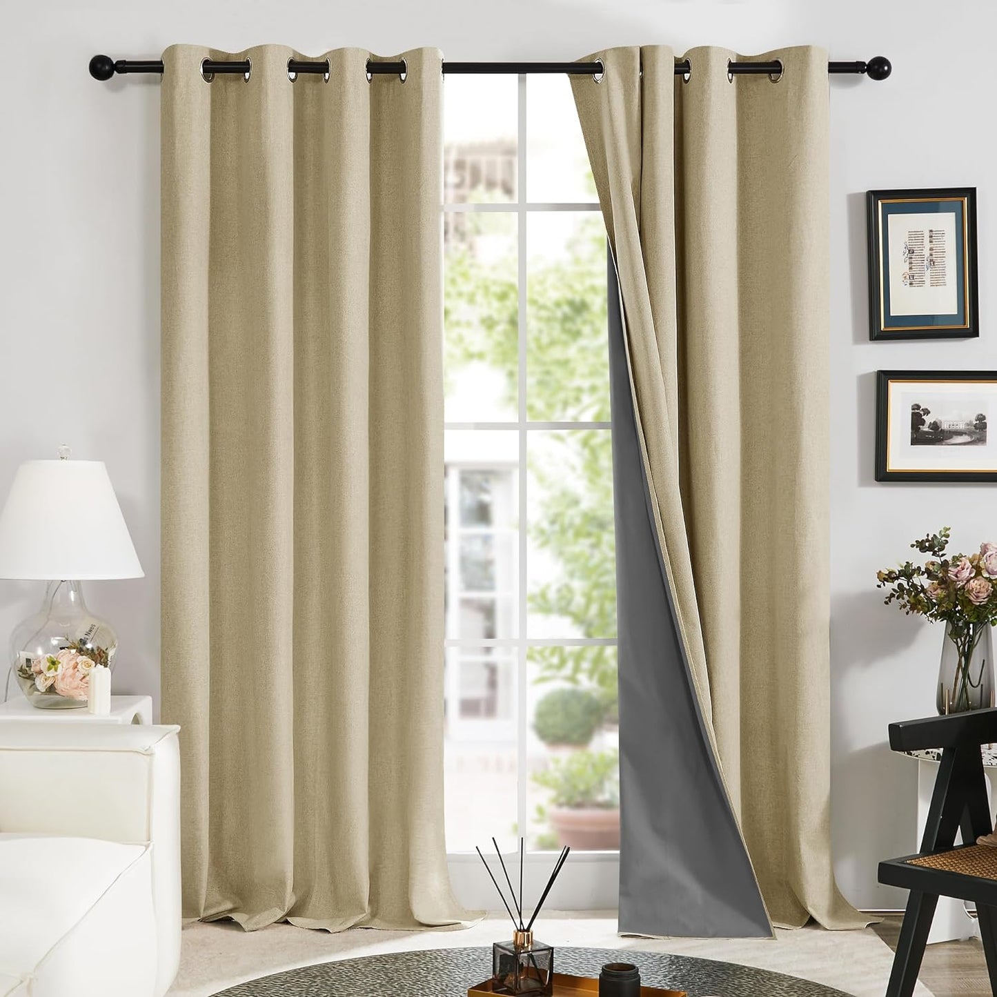Deconovo Linen Blackout Curtains 84 Inch Length Set of 2, Thermal Curtain Drapes with Grey Coating, Total Light Blocking Waterproof Curtains for Indoor/Outdoor (Light Grey, 52W X 84L Inch)  Deconovo Beige 52X108 Inches 