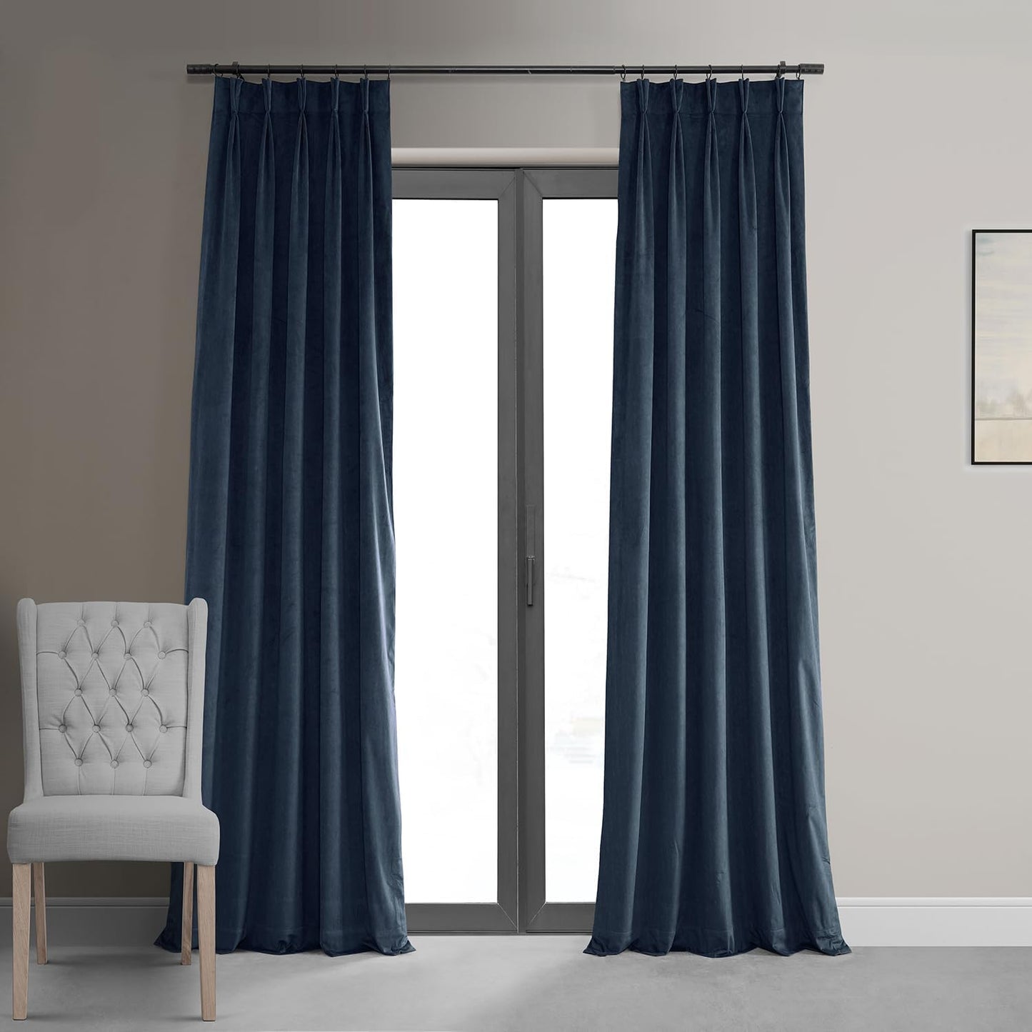 HPD Half Price Drapes Velvet Blackout Curtains/Drapes - 96 Inches Long 1 Panel Blackout Curtain Signature Pleated for Living Room & Bedroom - 25W X 96L, Porcelain White  Exclusive Fabrics & Furnishings Midnight Blue 25W X 108L 