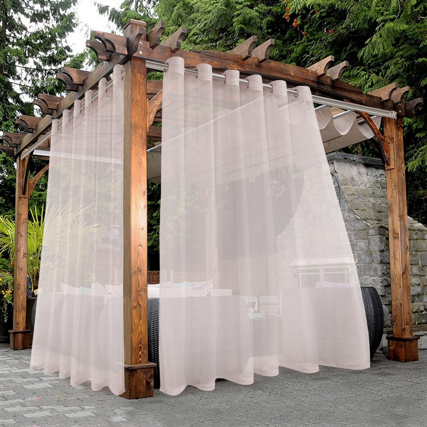 BONZER White Outdoor Sheer Curtains for Patio Waterproof - 2 Panels Grommet Indoor Voile Sheer Curtain for Living Room, Bedroom, Porch, Pergola, Cabana,54 X 84 Inch, White  BONZER Blush 100W X 95L Inch 