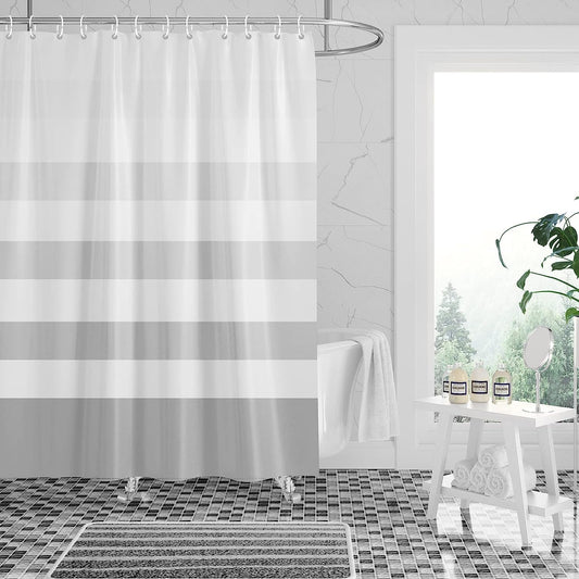 Highline Stripe Shower Curtain Water Repellent Shower Curtain Set for Bathroom, 72-Inch X 72-Inch, Contemporary Gradient Horizontal Stripes [Grey]