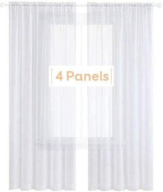 Anjee 4 Panels White Sheer Curtains 96 Inches Long Rod Pocket Voile Semi Privacy Protection Translucency Window Drapes for Living Room Bedroom Dining Room Party Backdrop,52 X 96 Inch  Anjee White 52"W X 96"L 
