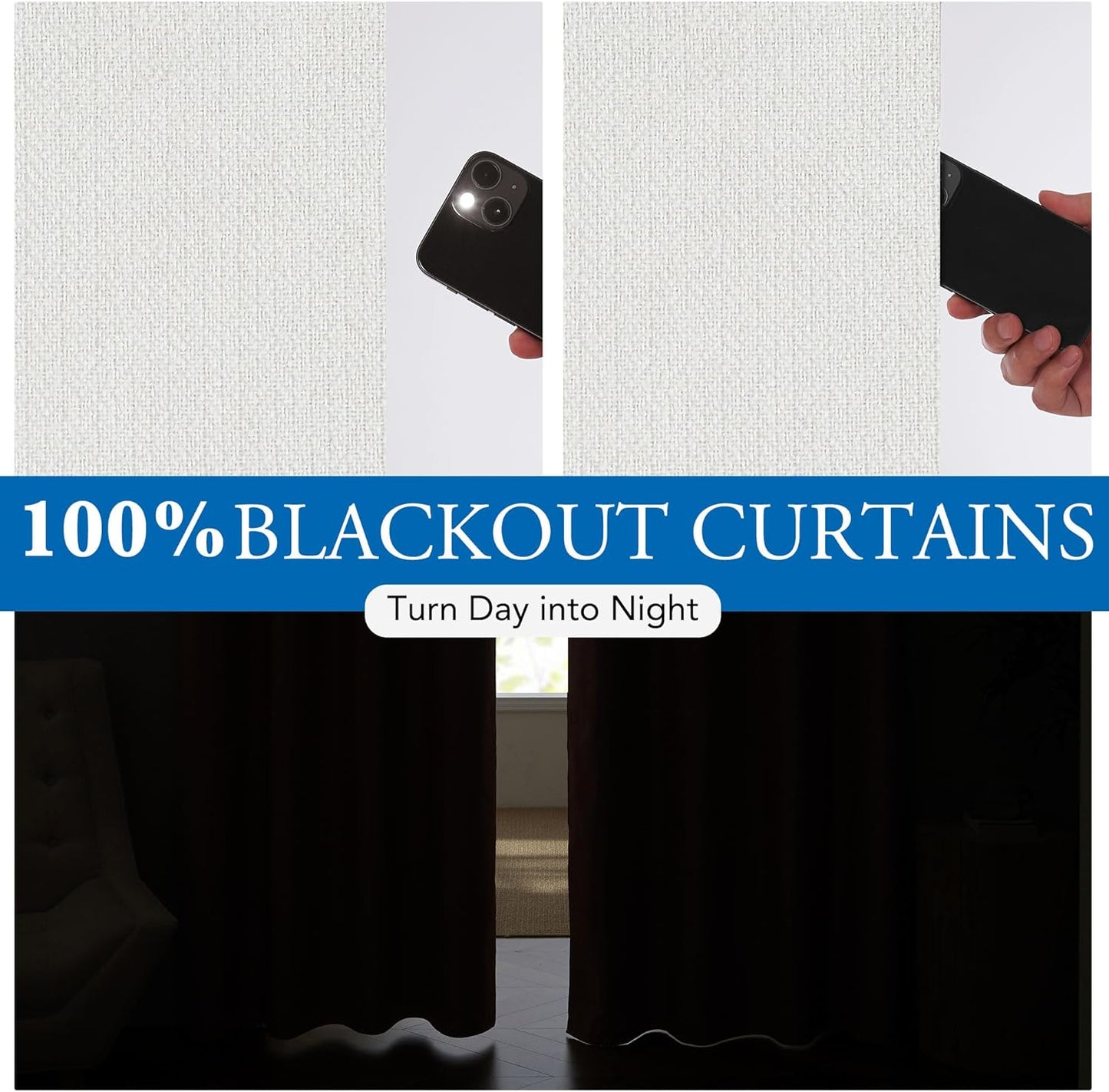 Beauoop 100% Blackout Curtain Panels Farmhouse Linen Textured Room Darkening Light Blocking Thermal Insulated Drapes for Bedroom/Living Room Back Tab Rod Pocket Window Treatment,40X63,White  Beauoop   