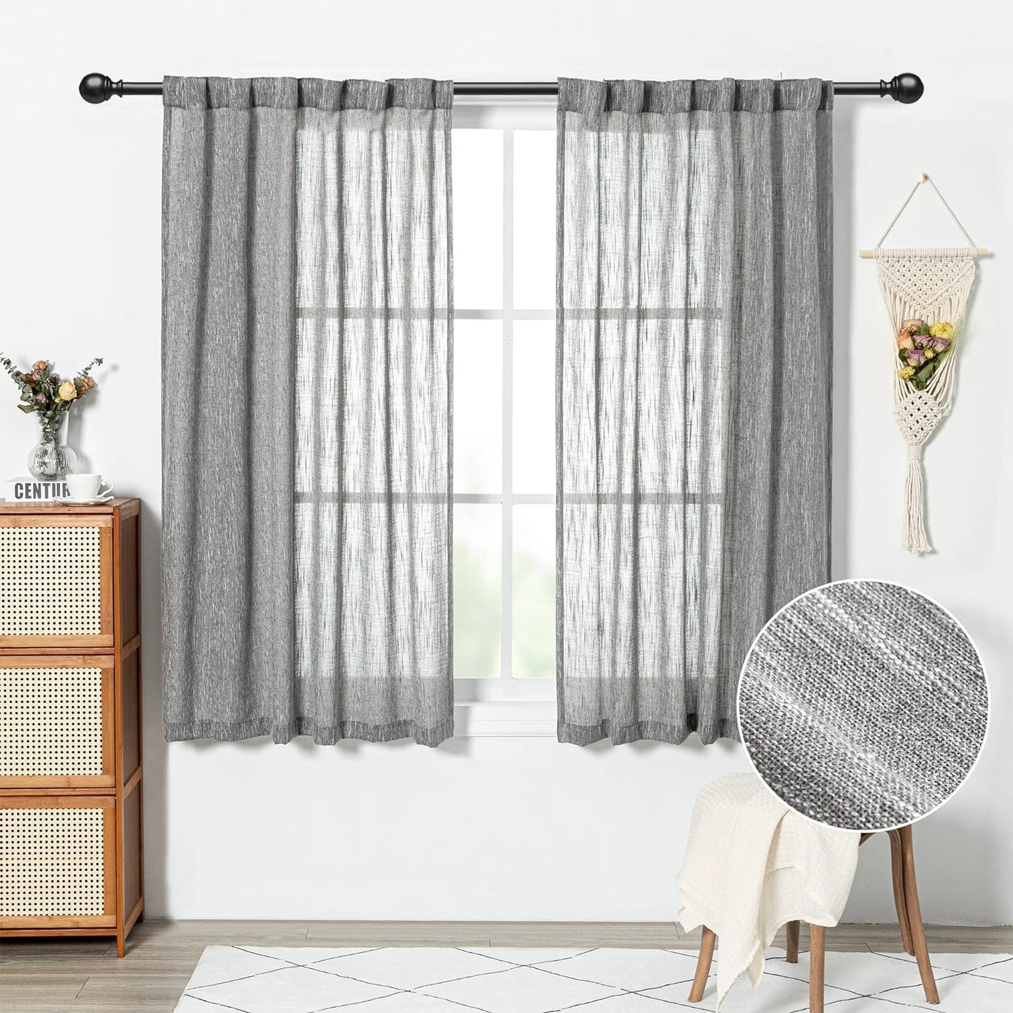 MYSKY HOME 90 Inch Curtains for Sliding Glass Door Windows, Living Room Decoration Cotton Drapes Soft Comfortable Touch Farmhouse Country Patio Treatment Set, 50" Width, Natural, 2 Panels  MYSKYTEX Dark Grey 50"W X 63"L 