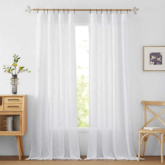 RYB HOME Semi Sheer Curtains Window Treatments for Living Room Bedroom Sliding Door, Light Filtering Long Curtains for Dining Room Patio, White, W 52 X L 95, 2 Panels  RYB HOME   