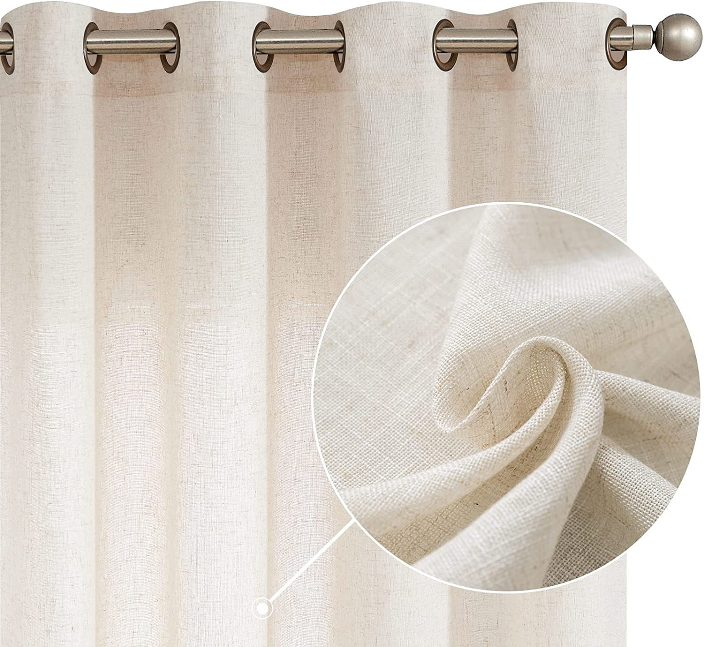 Jinchan Linen Beige Curtain 100 Inch Extra Wide for Patio Sliding Glass Door Room Divider Farmhouse Grommet Top Light Filtering Window Drape for Bedroom 100X84 Crude 1 Panel  CKNY HOME FASHION *Crude W50 X L63 