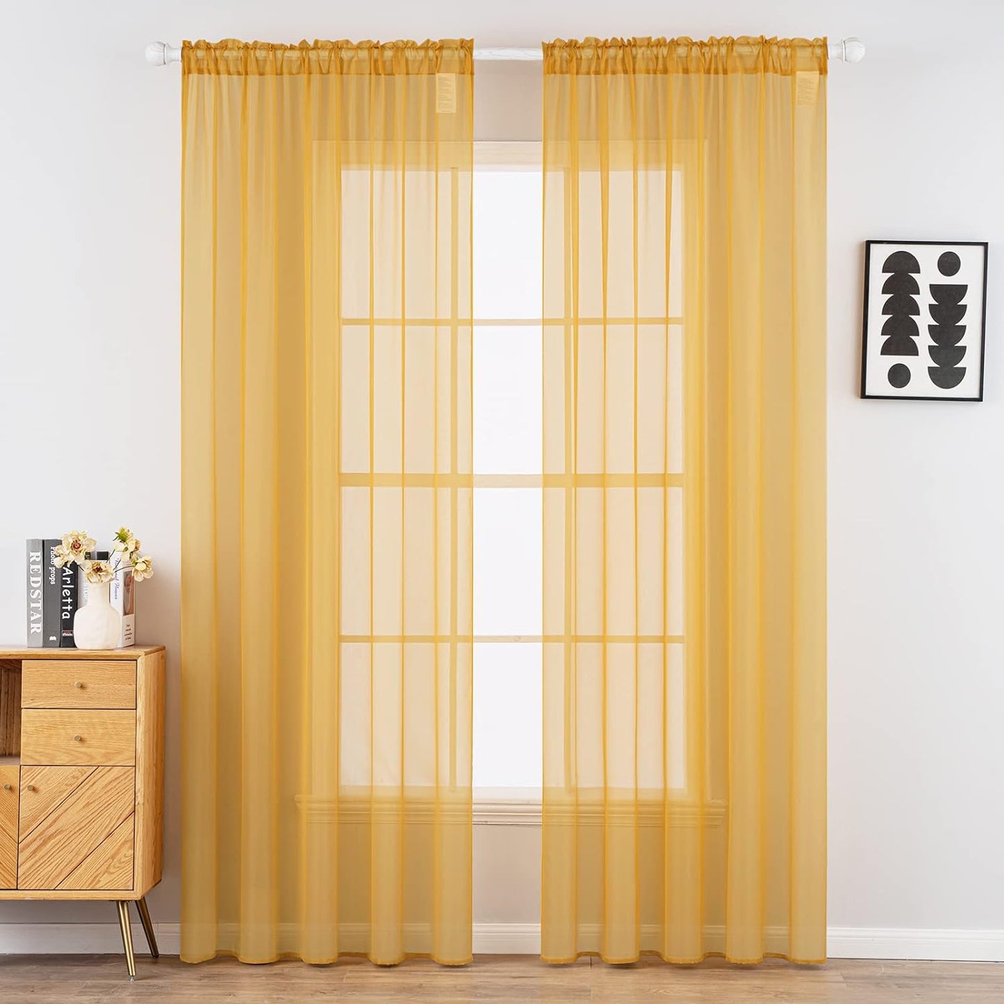 MIULEE White Sheer Curtains 96 Inches Long Window Curtains 2 Panels Solid Color Elegant Window Voile Panels/Drapes/Treatment for Bedroom Living Room (54 X 96 Inches White)  MIULEE Gold 54''W X 72''L 