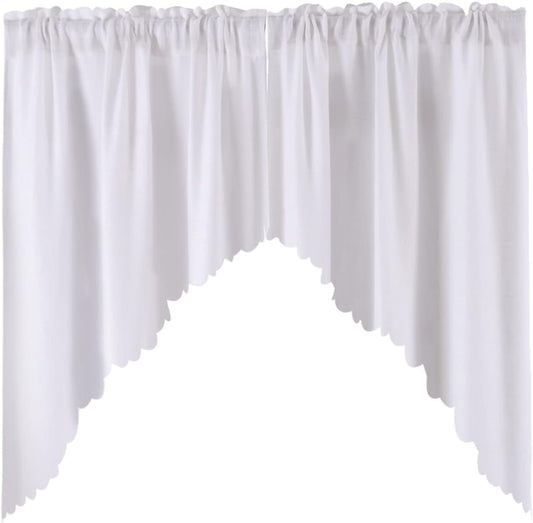 White Burlap Look Swag Curtains Soft Half Window Rustic Natural Kitchen Curtains Valance and Swags 36 Inch Length, 2 Panels