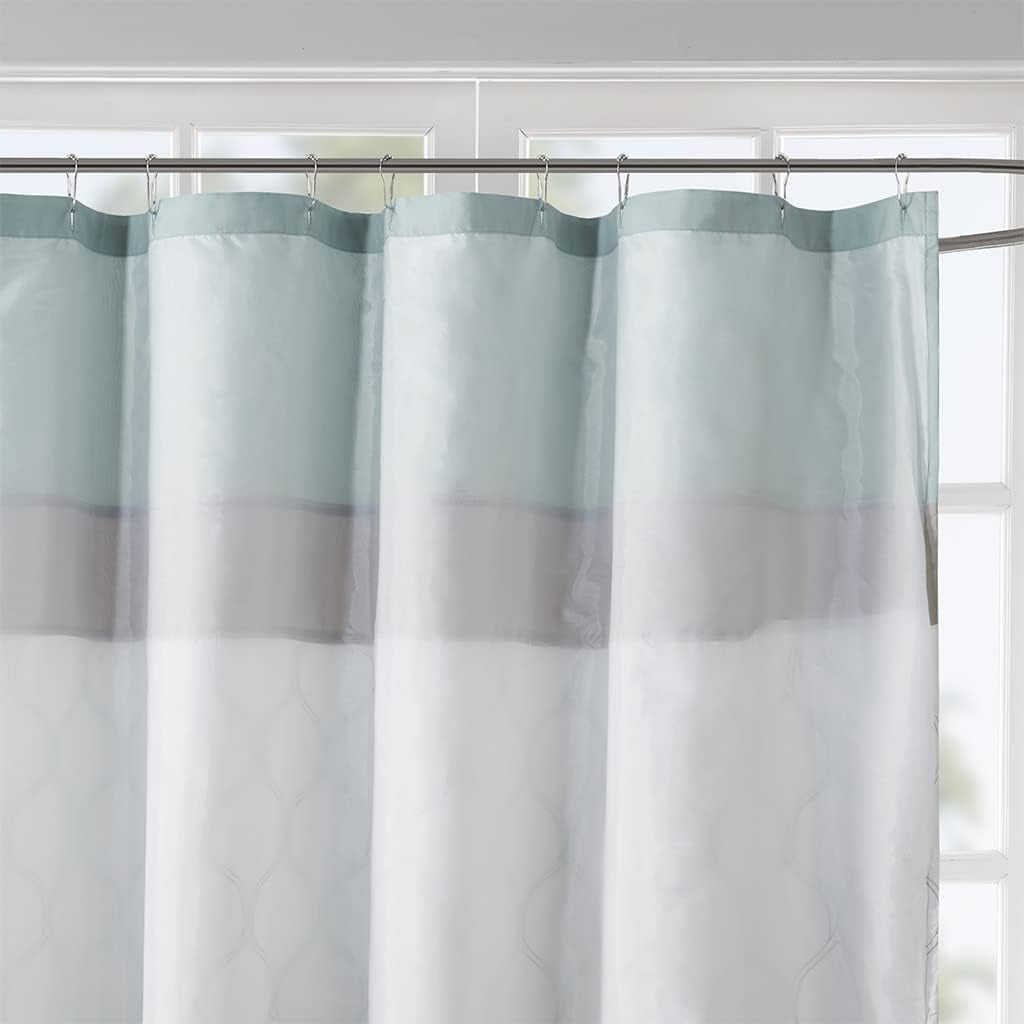 510 DESIGN Shower Curtain, Geometric Textured Embroidery Design with Built-In Liner, Modern Mid-Century Bathroom Decor, Machine Washable, Fabric Privacy Screen 72X72, Shawnee, Seafoam
