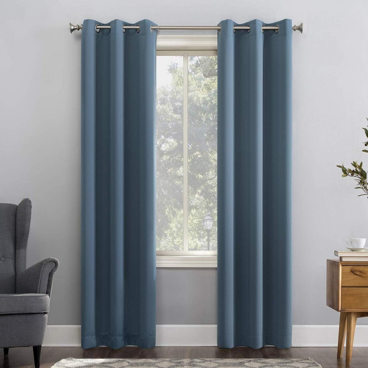 Sun Zero Easton Energy Saving Blackout Grommet Curtain Panel, 40" X 63", Mineral  Sun Zero Denim Blue Curtain Panel 40" X 84"