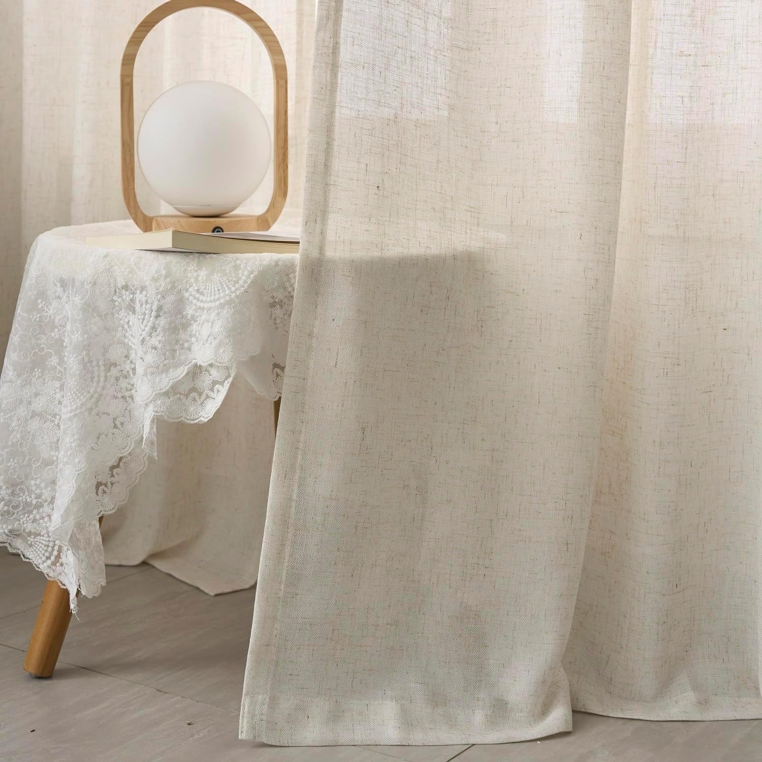 Pinch Pleated Curtains Sheer Curtains 96 Inches Long Faux Linen Curtains 96 Inch Curtains with Hooks for Track Neutral Curtains for Living Room Long Curtains Drapes Cream Beige 2 Panels Set  Ftinala   