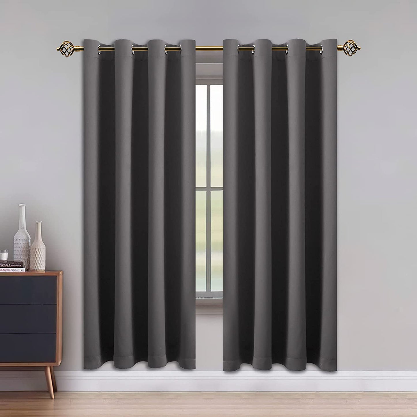 LUSHLEAF Blackout Curtains for Bedroom, Solid Thermal Insulated with Grommet Noise Reduction Window Drapes, Room Darkening Curtains for Living Room, 2 Panels, 52 X 63 Inch Grey  SHEEROOM Grey 52 X 84 Inch 