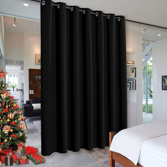 RYB HOME Blackout Thermal Insulated Blind Curtains, Noise Reduce Barrier for Nursery, Portable Curtain for Sliding Glass Door/Storage/Space Room Divider, 7 Ft Tall X 8.3 Ft Wide, Black, 1 Panel  RYB HOME   