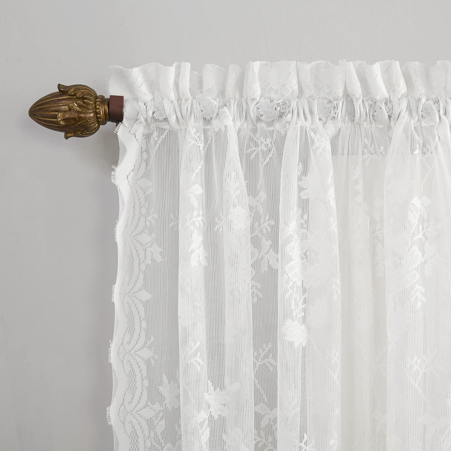 No. 918 Alison Floral Lace Sheer Rod Pocket Kitchen Curtain Valance, 58" X 14", White  No. 918   