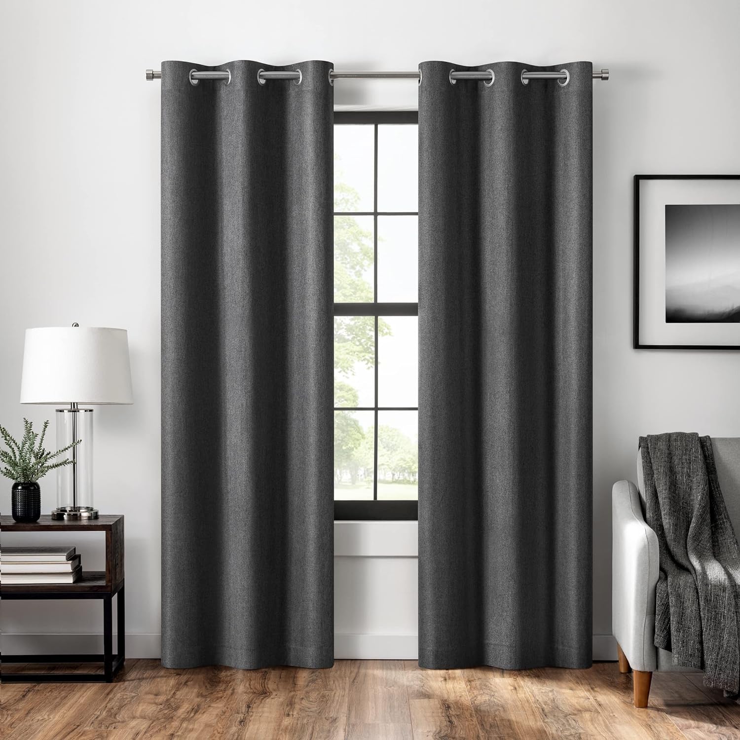 Eclipse Cannes Magnitech 100% Blackout Curtain, Rod Pocket Window Curtain Panel, Seamless Magnetic Closure for Bedroom, Living Room or Nursery, 63 in Long X 40 in Wide, (1 Panel), Natural/ Linen  KEECO Black Grommet 40X84
