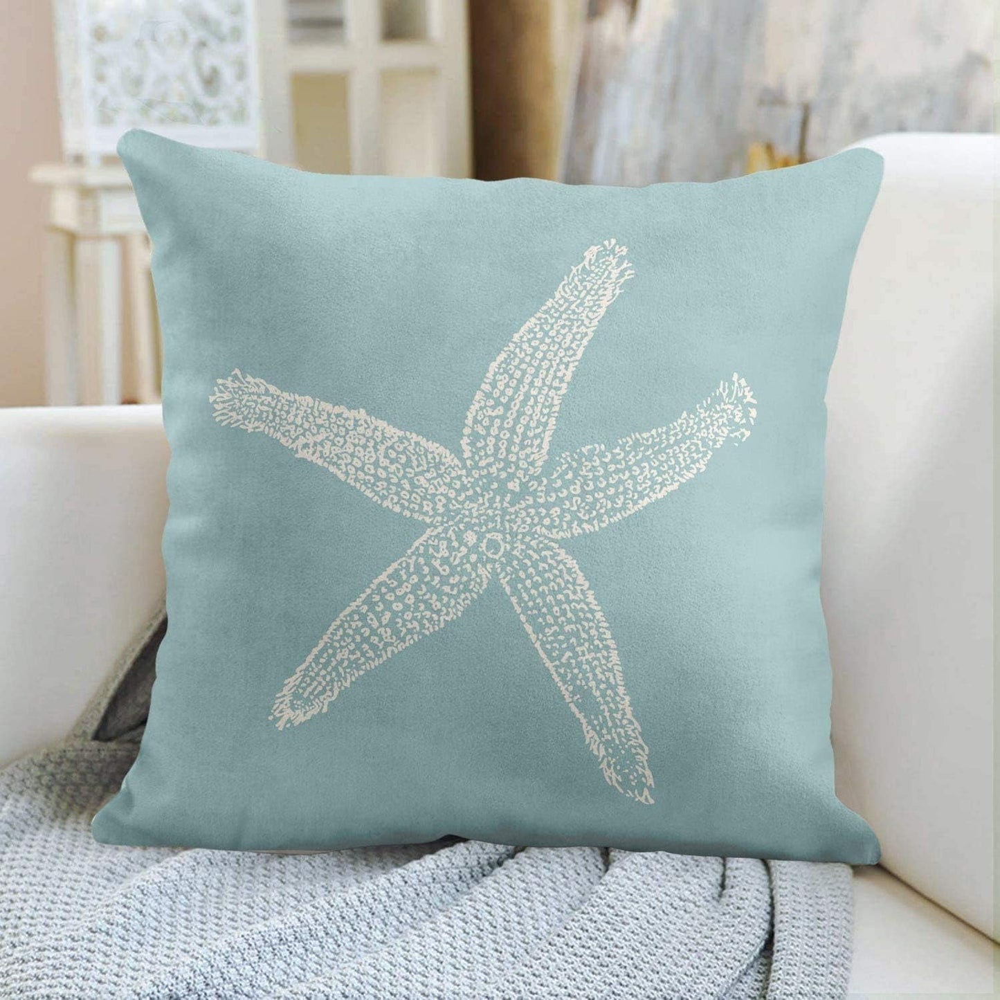 Emvency Throw Pillow Cover Green Star Vintage Starfish Pastel Seafoam Blue Fish Decorative Pillow Case Home Decor Square 26 X 26 Inch Pillowcase