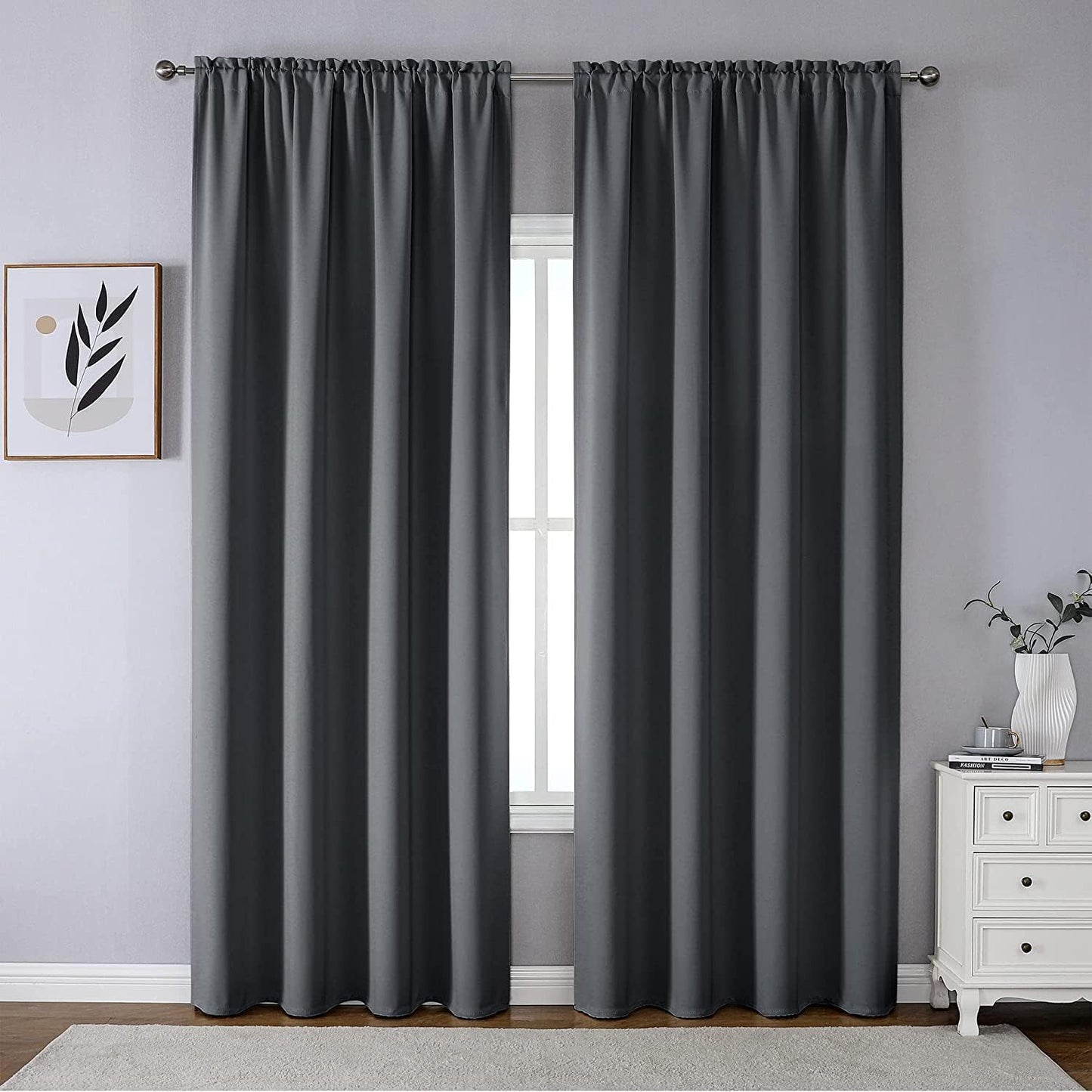 CUCRAF Blackout Curtains 84 Inches Long for Living Room, Light Beige Room Darkening Window Curtain Panels, Rod Pocket Thermal Insulated Solid Drapes for Bedroom, 52X84 Inch, Set of 2 Panels  CUCRAF Dark Grey 52W X 90L Inch 2 Panels 