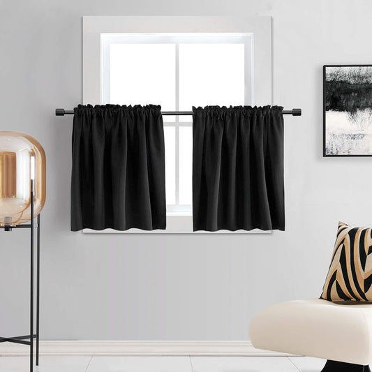 DONREN 24 Inch Length Curtains- 2 Panels Blackout Thermal Insulating Small Curtain Tiers for Bathroom with Rod Pocket (Black,42 Inch Width)  DONREN Black 42" X 30" 