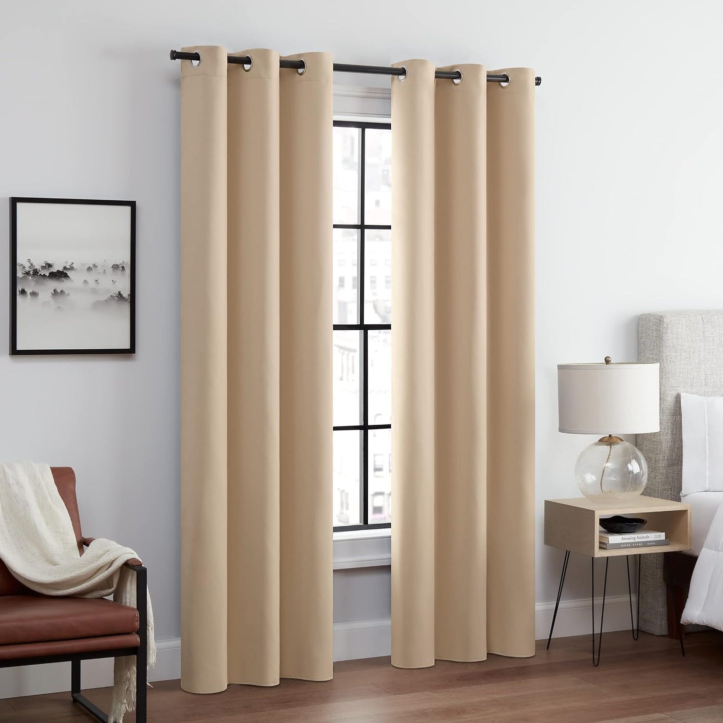 ECLIPSE Andover Solid Tripleweave Thermal Blackout Grommet Curtains for Bedroom (2 Panels), 42 in X 108 In, Navy  Keeco LLC Beige 42 In X 84 In 