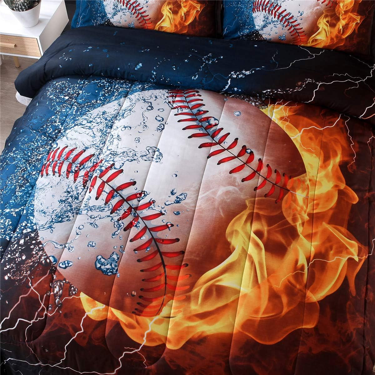 NTBED Baseball Comforter Set Full Size for Boys Teens,3D Sports Bedding Comforter,Fire Printed Quilt Set with 2 Pillow Shams