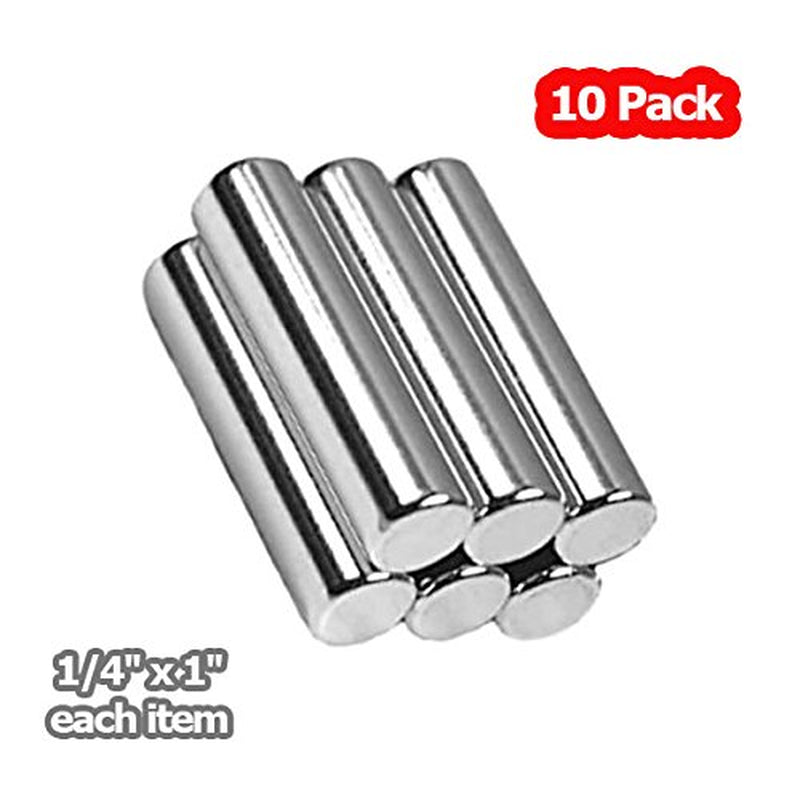 Cylinder 1/4X1 Magnets - Magnetic Pins Tacks Stick Adhesive Holder Lifter Fastener Rod Magnet N48 (10 Pack)