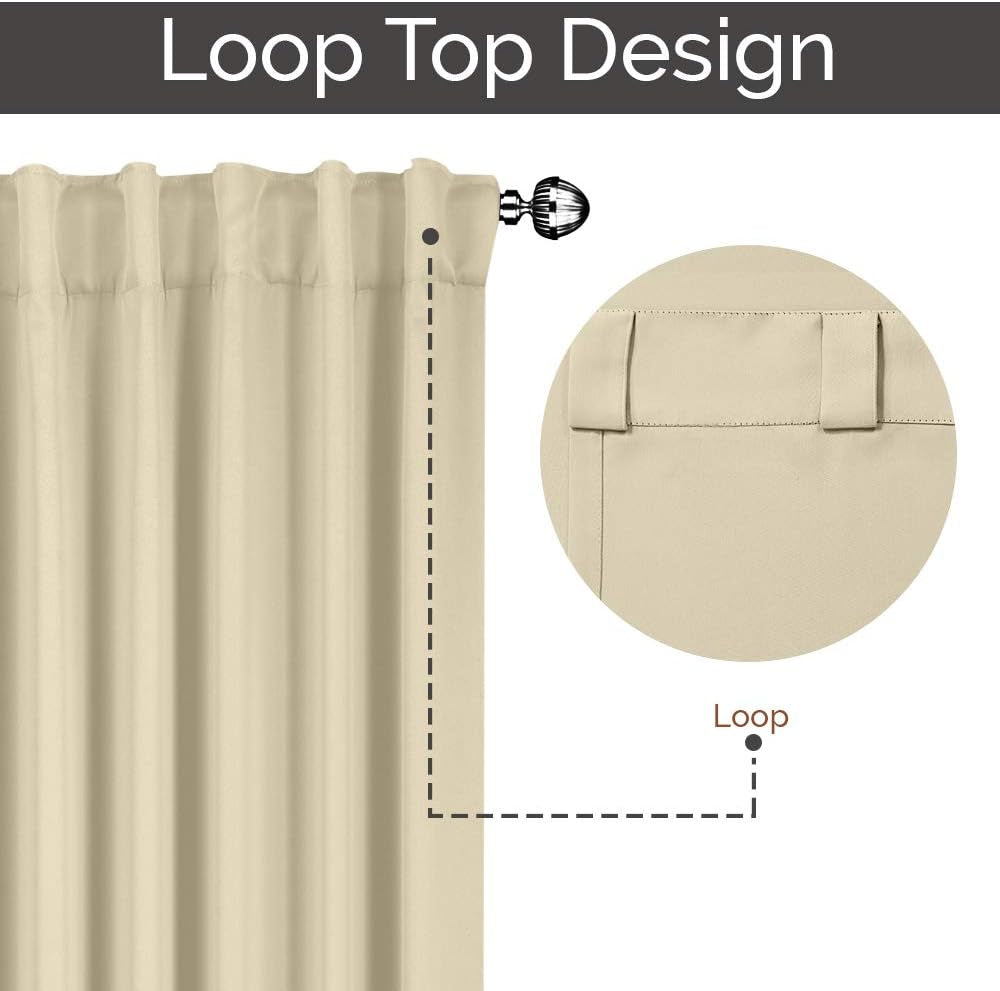 Utopia Bedding 2 Panels Beige Rod Pocket Blackout Curtains, Thermal Insulated for Bedroom and Living Room, Room Darkening Curtains Blackout Draperies (W52 X L84 Inches)  Utopia Bedding   