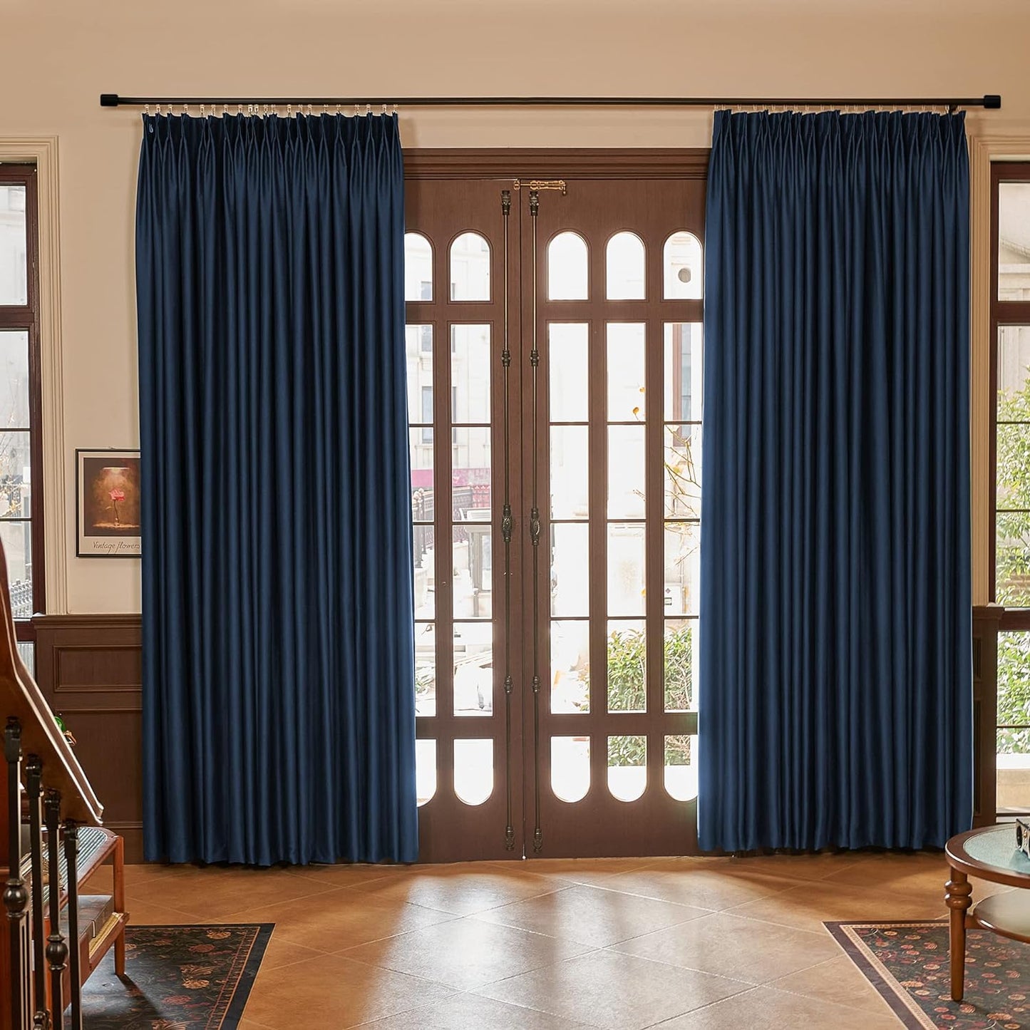 HUTO Beige Pinch Pleated Curtains Thermal Insulated Room Darkening Window Treatment Panel for Living Room, Bedroom, Kitchen, Small Window, 52 by 63 Inches Long, 1 Panel  HUTO Navy 72"W X 96"L 