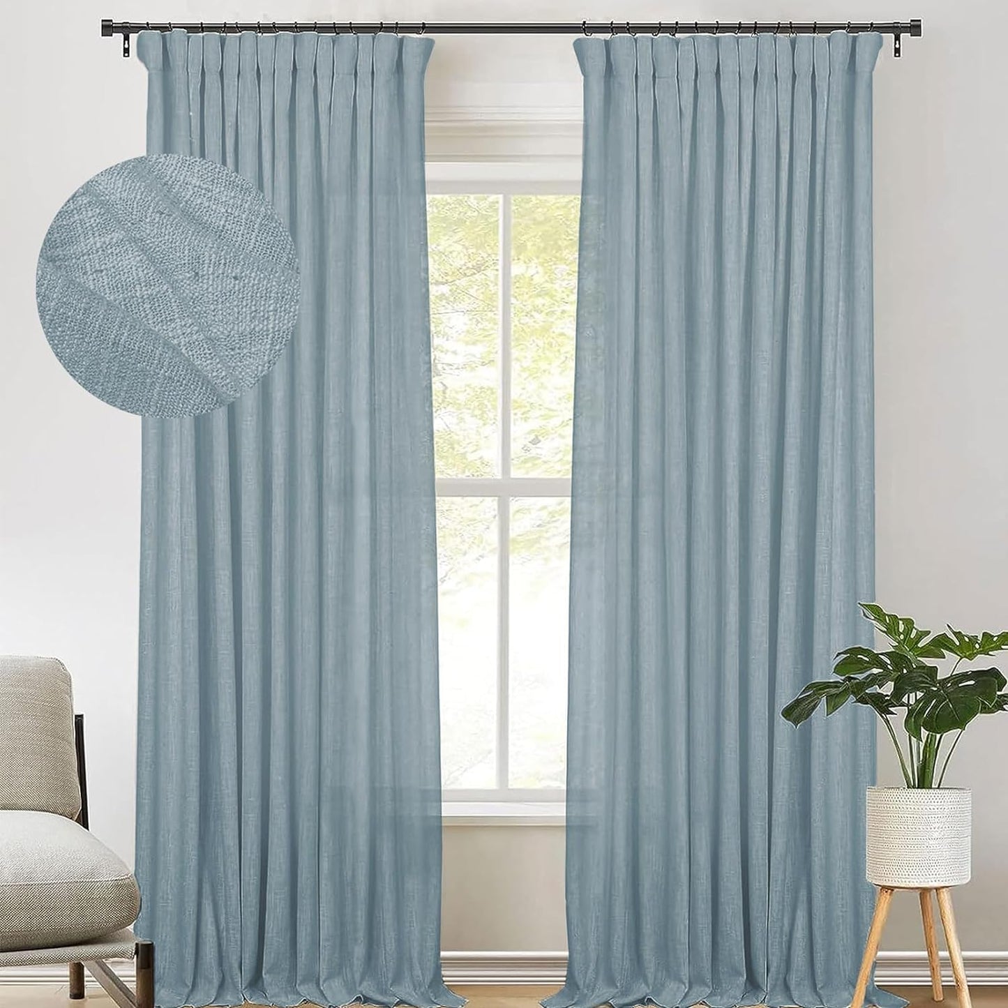 Zeerobee Beige White Linen Curtains for Living Room/Bedroom Linen Curtains 96 Inches Long 2 Panels Linen Drapes Farmhouse Pinch Pleated Curtains Light Filtering Privacy Curtains, W50 X L96  zeerobee 08 Sea Green 50"W X 90"L 