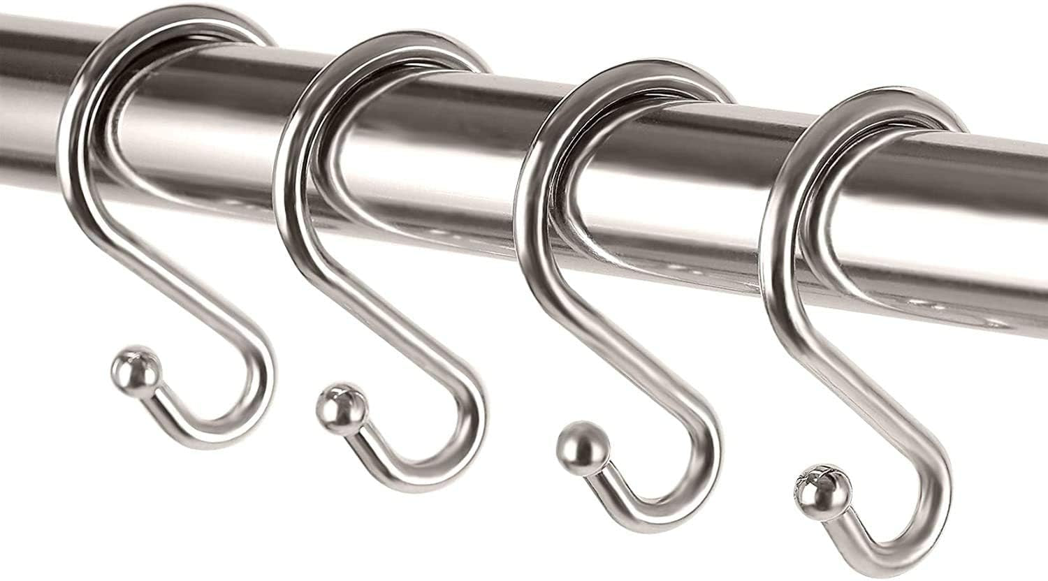 Metal Shower Curtain Hooks，Set of 12 Rings，Rust Resistant S Shaped Hooks Hangers for Shower Curtains, Kitchen Utensils, Clothing, Towels, Etc. (Nickel)