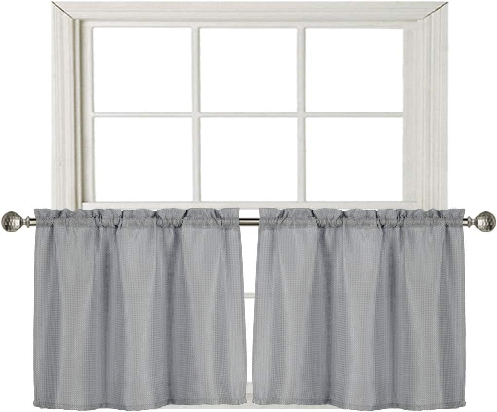 Home Queen White Waffle Bathroom Window Curtains, Water Repellent Rod Pocket Kitchen Drapes for Small Window, 2 Panels, 36 W X 45 L Inch Each  Better Design Grey W36 X L24 