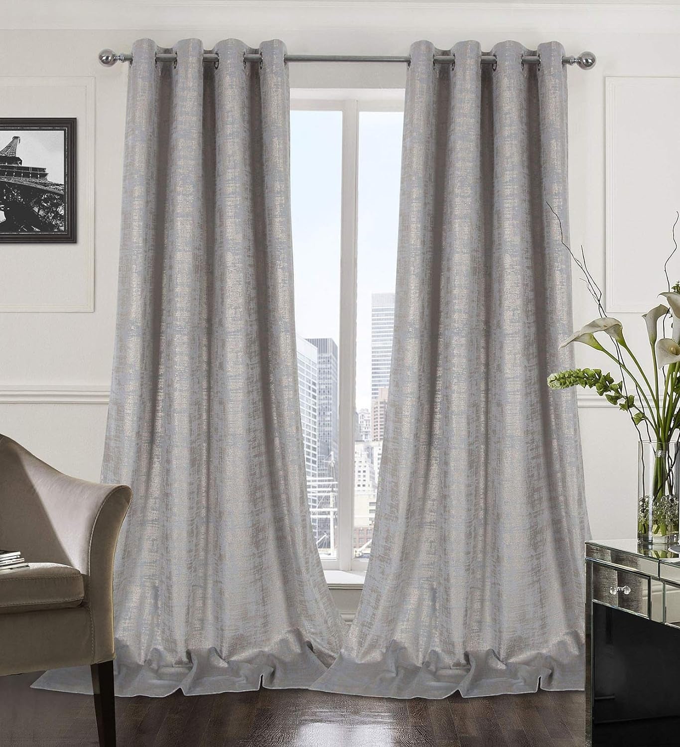 Always4U Soft Velvet Curtains 95 Inch Length Luxury Bedroom Curtains Gold Foil Print Window Curtains for Living Room 1 Panel White  always4u Silver (Gold Print) 2 Panels: 52''W*108''L 